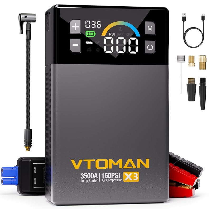 VTOMAN X3 Auxiliar de Partida 3500 A com Compressor de Ar 160 PSI Cinza JS-577C