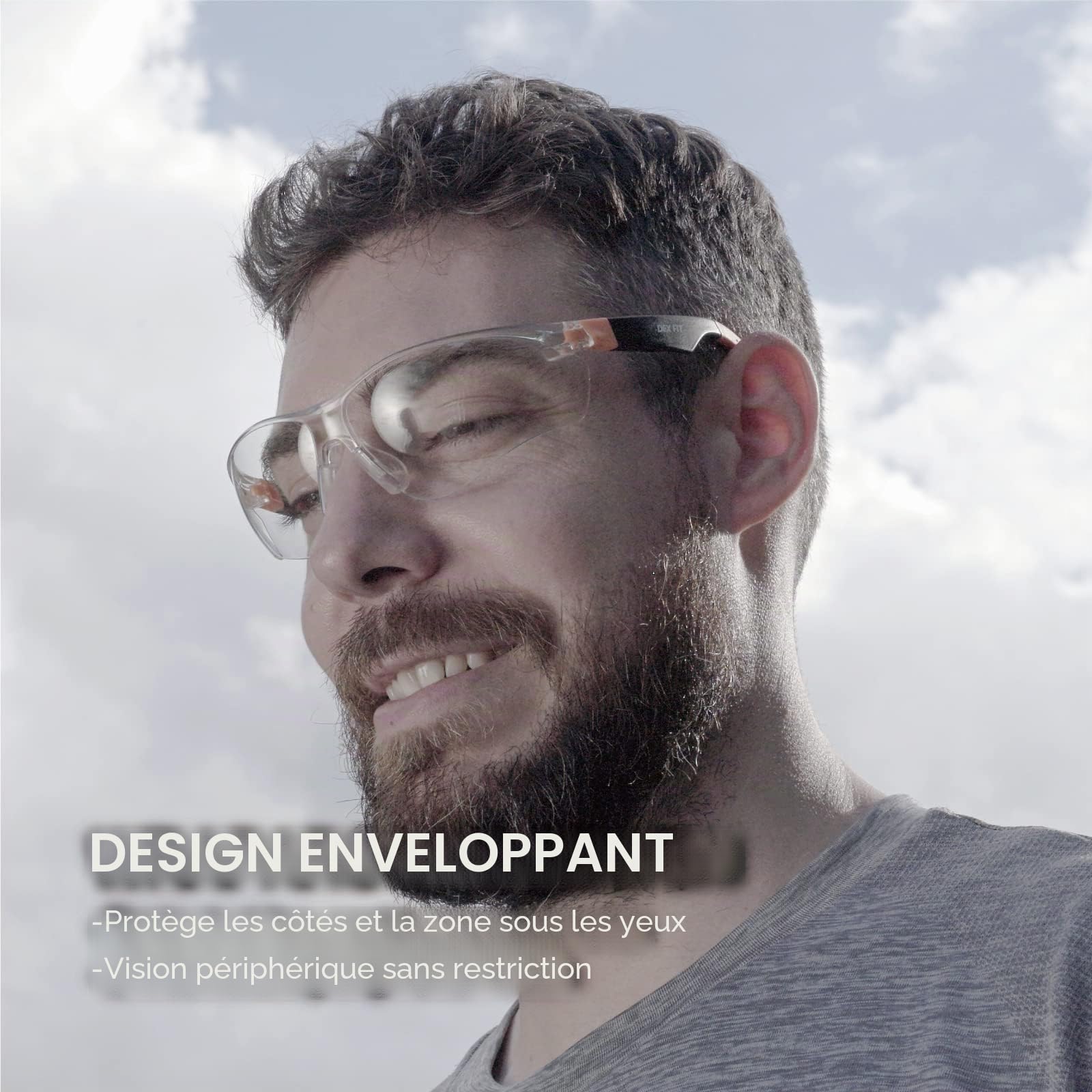 DEX FIT Lunettes de sécurité SG210 - Anti-buée & Anti-rayures, Protection Z87.1, Branches réglables, Grip antidérapant, Verres anti-UV385 pour Construction, Labo & Médical; Noir & Bleu, Lot de 6