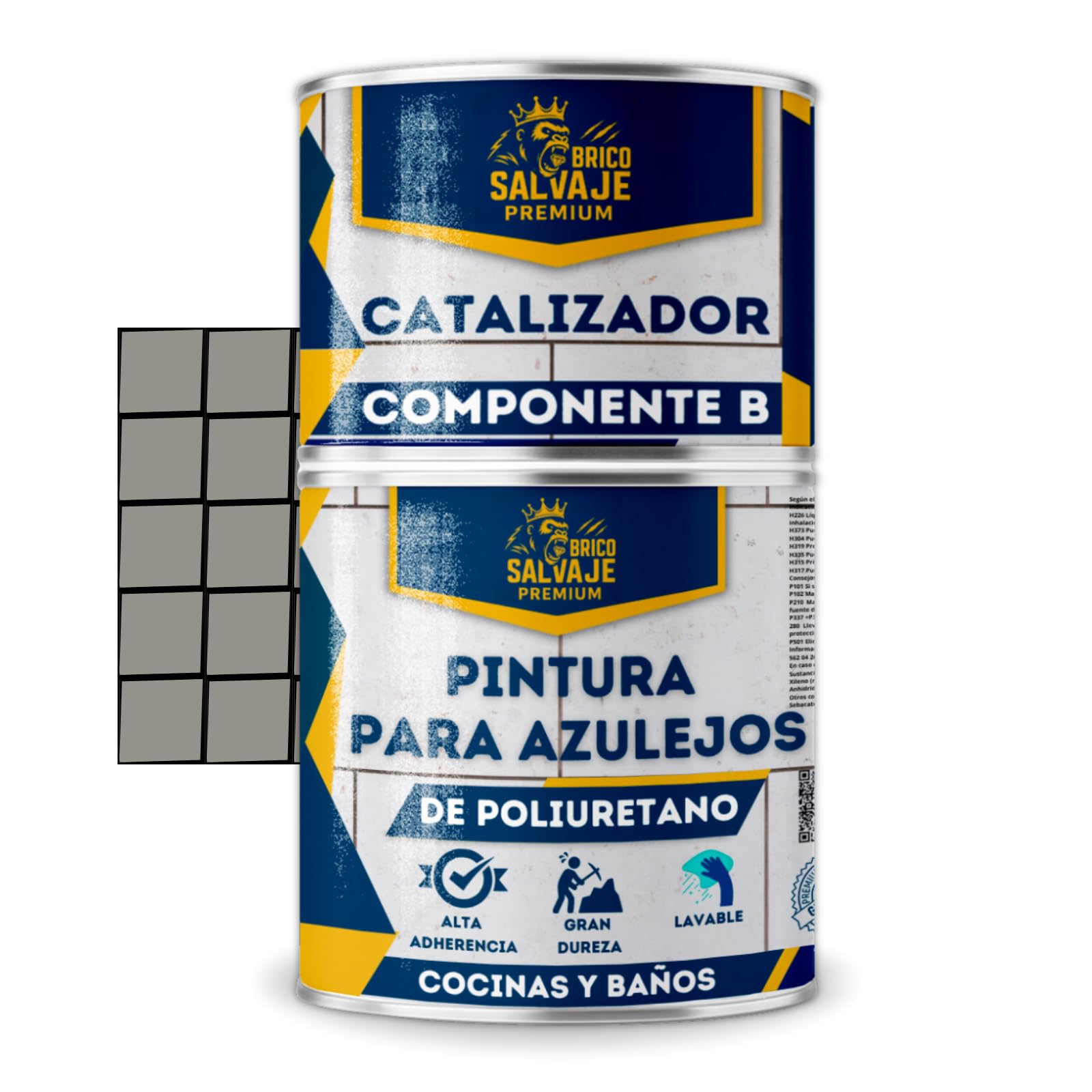 Pintura para Azulejos de Poliuretano Dos Componentes Satinado, Baño y Cocina, 600+150 ml, Alta Adherencia Resistente a Humedad (Ceniza Clara)