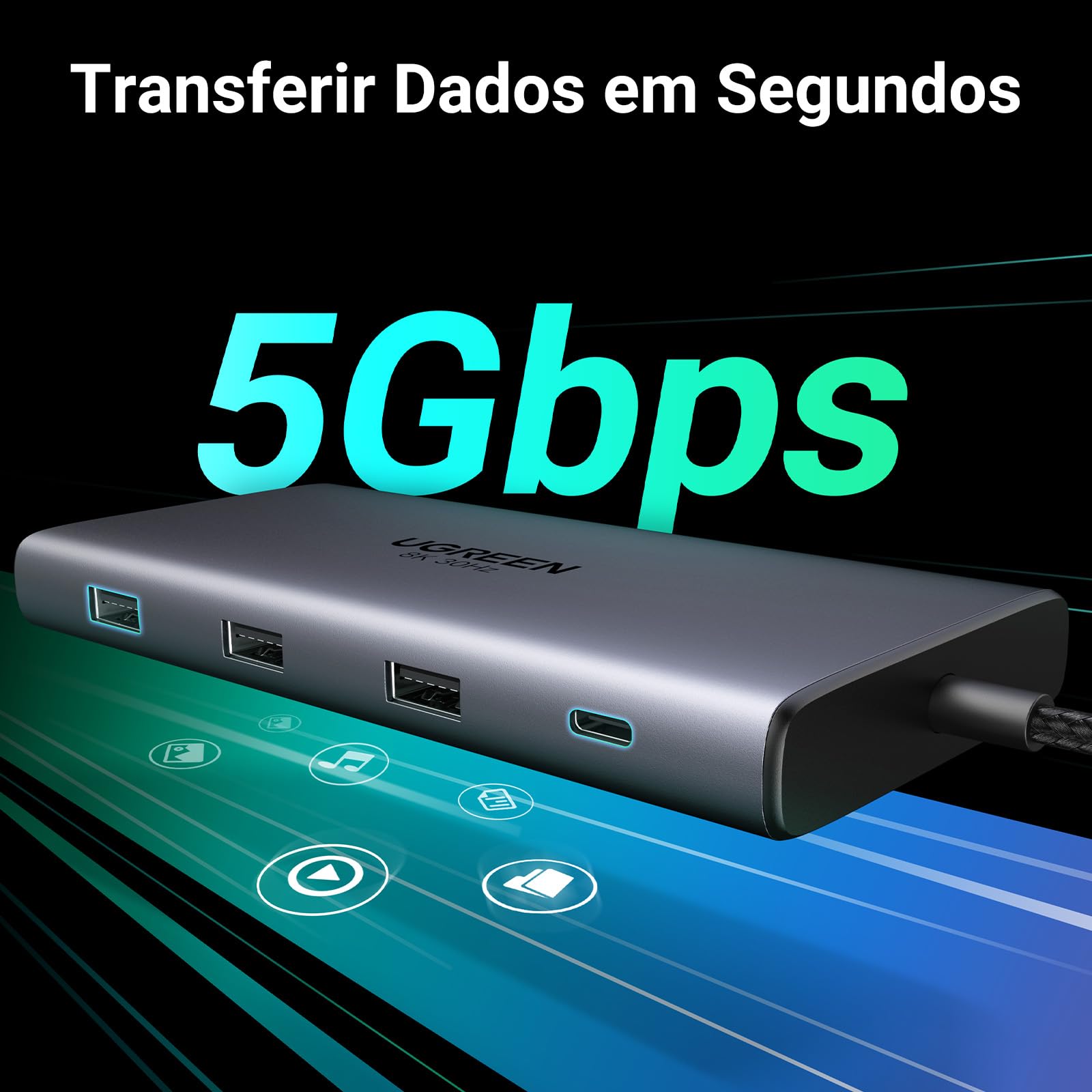 Hub USB C UGREEN Revodok Pro 210, 10 em 1, 2 HDMI 4K 60Hz