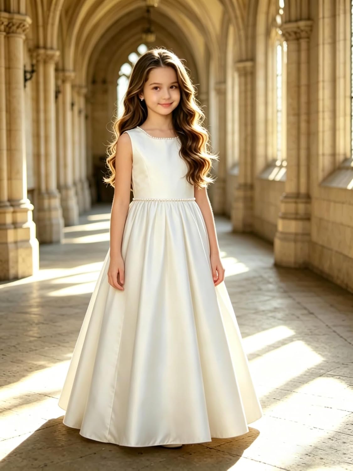 Satin Flower Girl Dress with Big Bow 4-16T Formal Pageant Gown 809