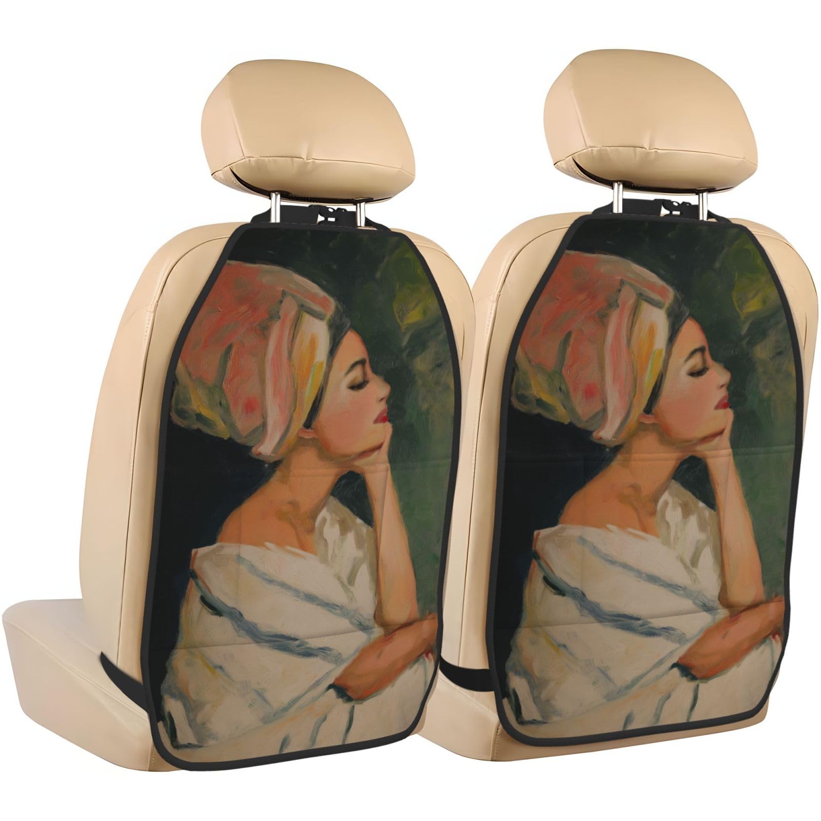 Minimalist Woman Wrapped In Towel Car Seat Back Kick Protectors,2 Pack Kick Mats With Storage Pockets For Vehicles To Protect From Dirt Mud Scratches