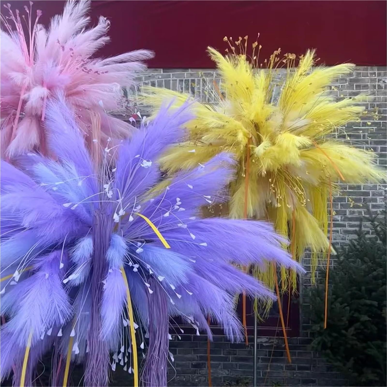Trockenblumen Reed Valentinstag Dekoration Hochzeit Hintergrund Blume Anordnung Szene Layout Feder Pampas Gras(Yellow)