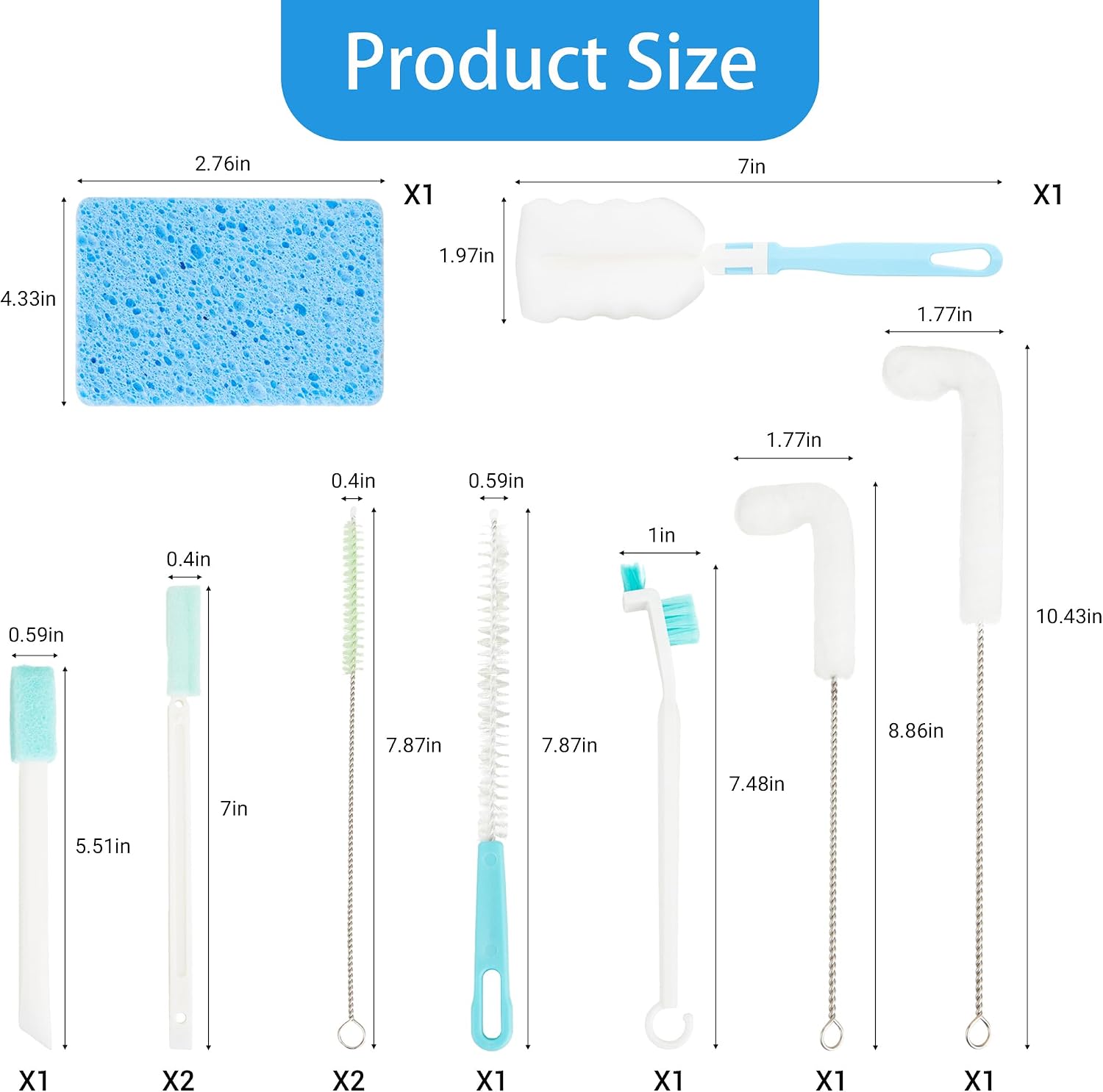 11 Pcs Ice Machine Cleaner Brush Sets, 10Pcs Nylon Bristles with 1 Pcs Cleaning Sponge, Home Kitchen Utility Detail Cleaning Brush Tools