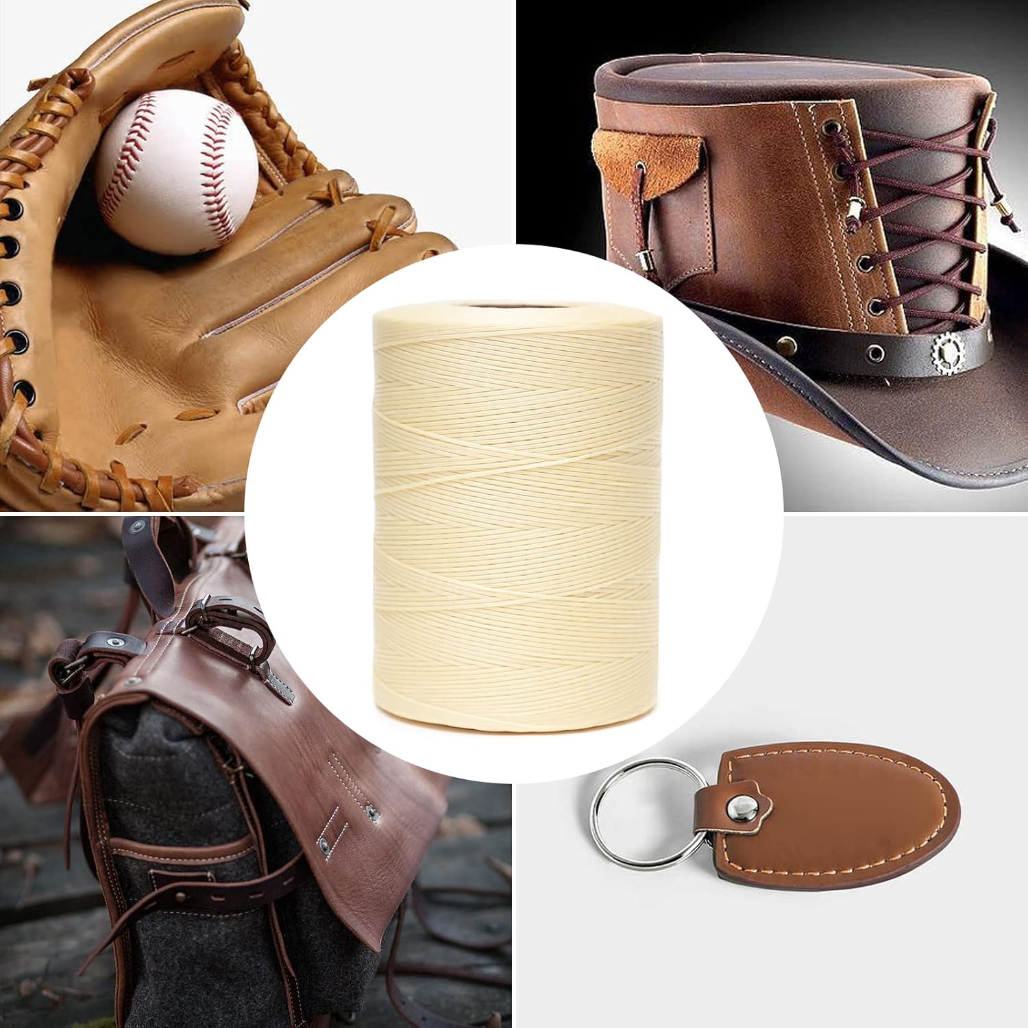 Waxed Thread,852Yds 150D 0.8mm Flat Polyester Wax Thread for Hand Sewing Leather Craft DIY Projects Shoes Repair Book Binding(White) - Image 6