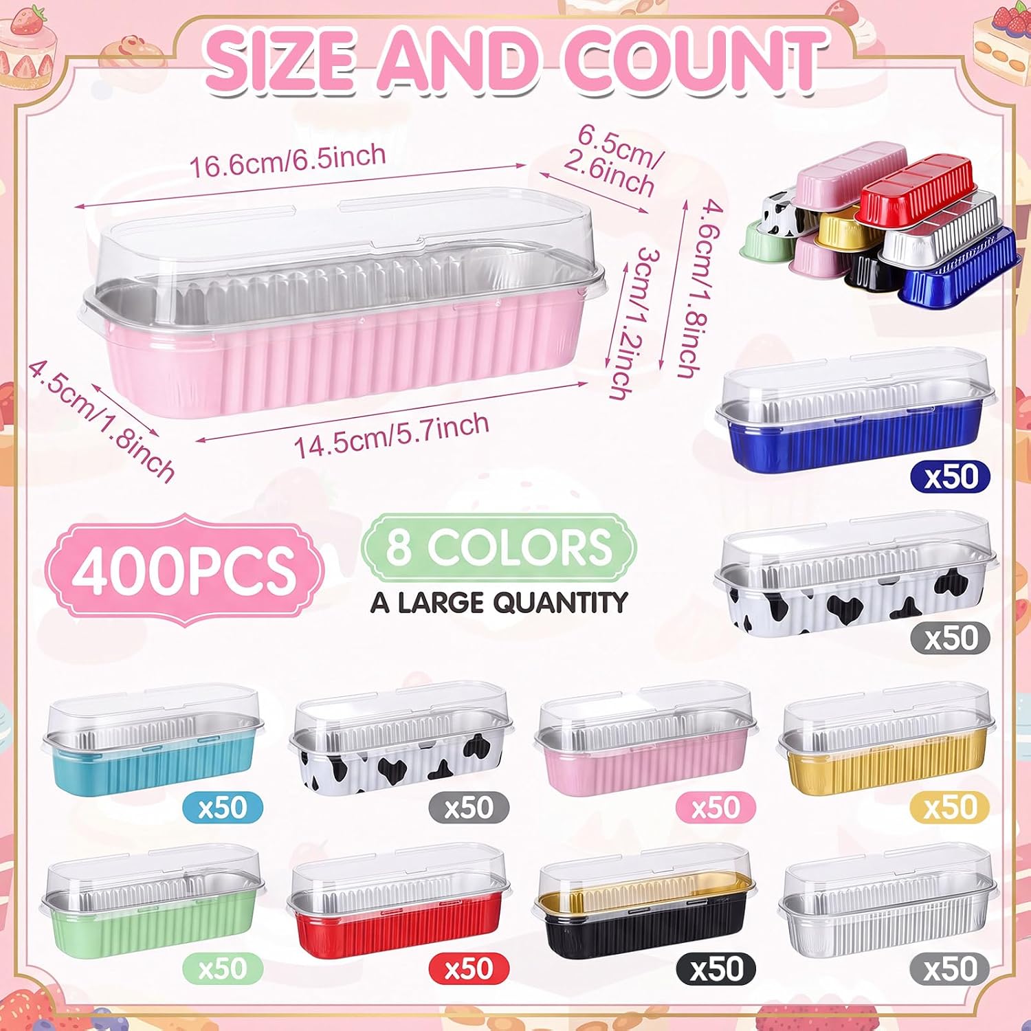 400 Pack Mini Cake Pans with Lids,6.8oz Mini Loaf Pans, Multicolor
