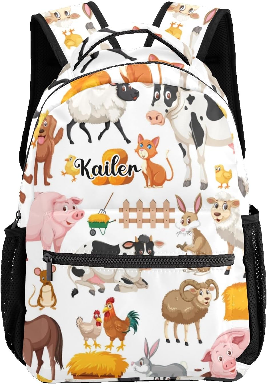 Farm Meadow Animals Personalized School Backpack for Kid Boy Girls Primary Daypack Bookbag Custom Name Travel Bag