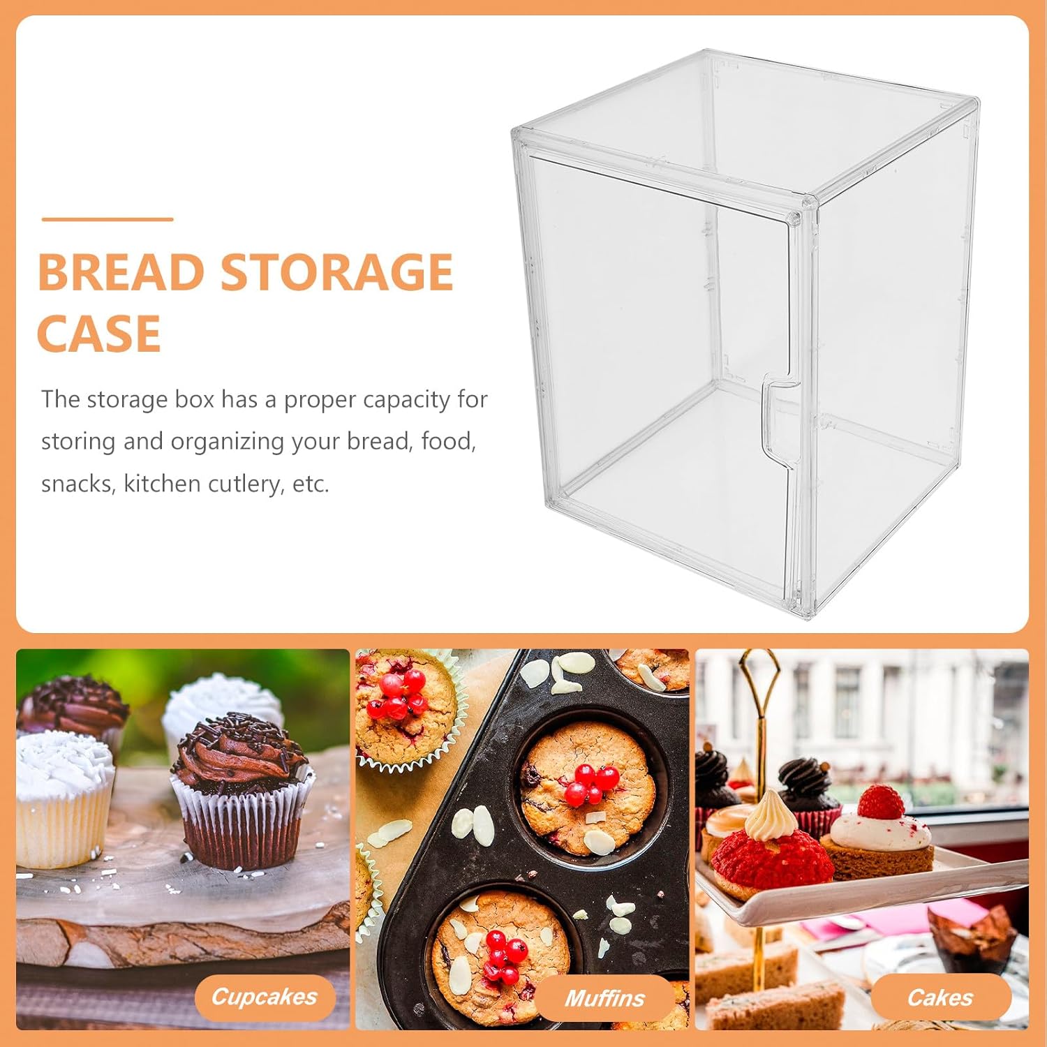 Stackable Bread Box for Kitchen Countertop Bread Storage Organizer with Large Door, Food Storage Container for Home Bakery and Counter Use