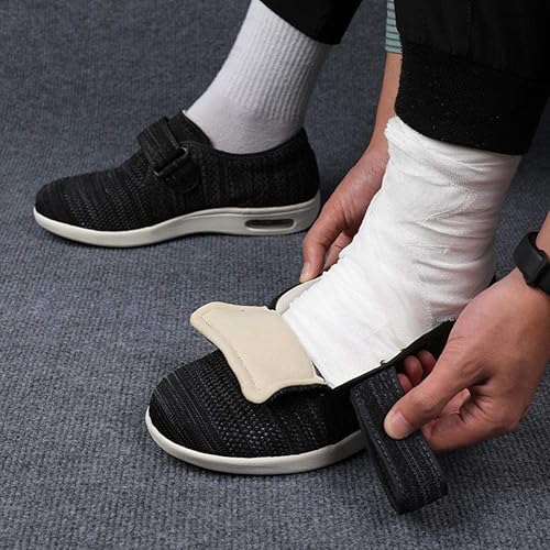 Vista 6 de W&Le-Slippers Zapatos de caminar anchos para hombre con cierres ajustables, tenis de malla transpirable con cámara de aire para ancianos