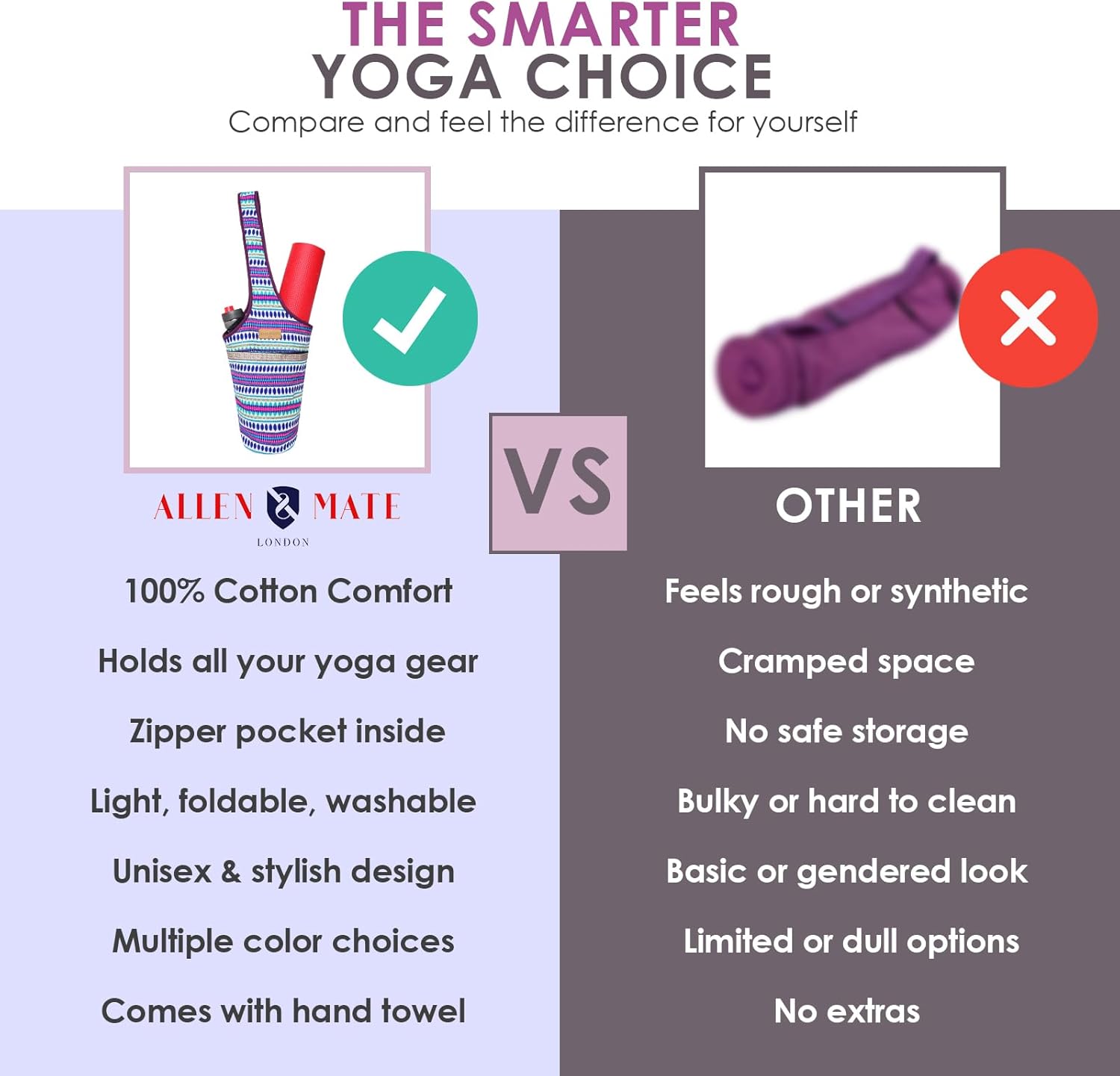 ALLEN & MATE 100% Cotton Unisex Yoga Mat Bag – Versatile Carrier with Mat Straps, Large Storage Pockets Fits Yoga & Pilates Mats - Image 5