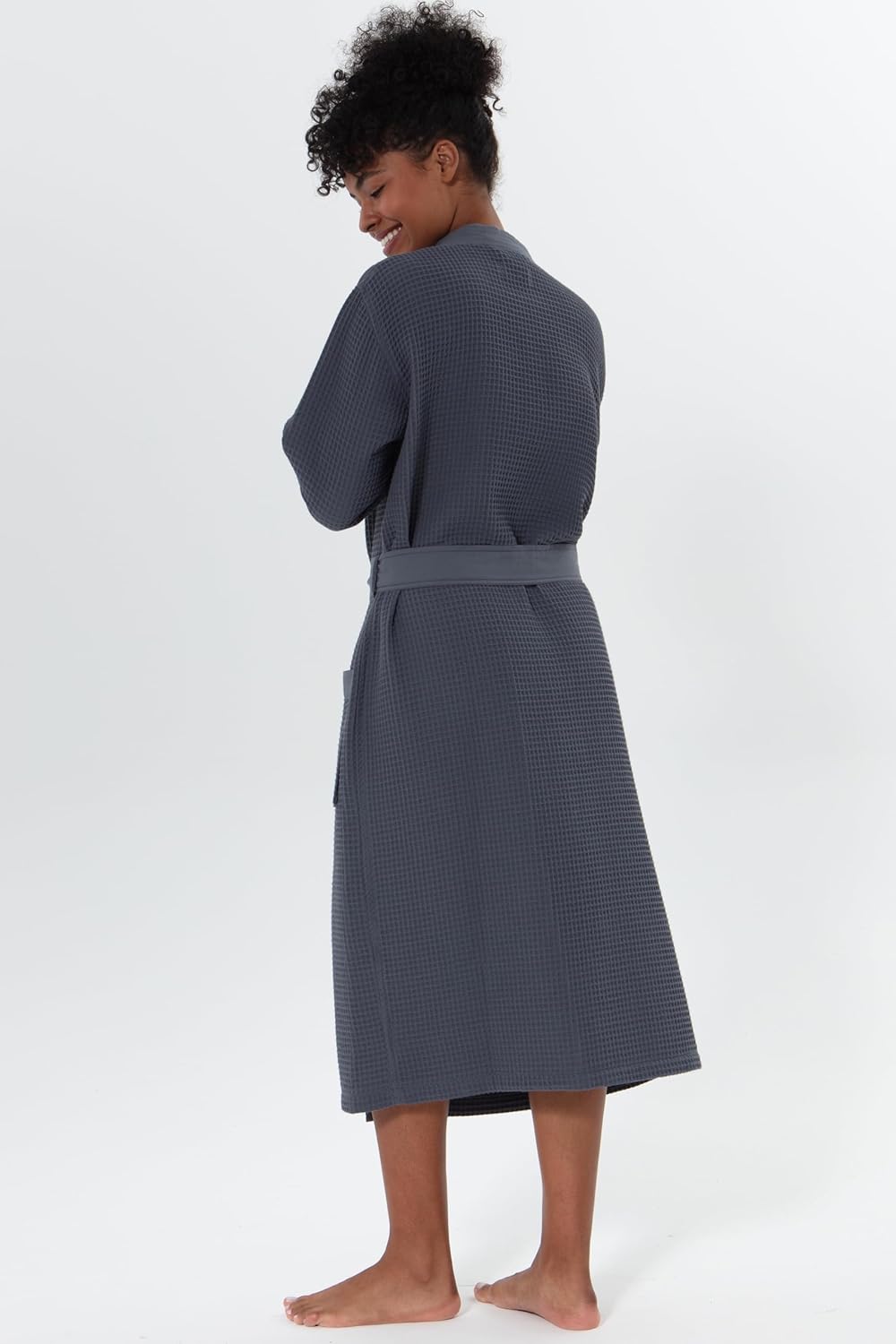 SEYANTE Women's Organic Cotton Waffle Kimono, Hooded Robe – GOTS Certified Lightweight Full-Length Spa Bathrobe with Piping - Image 5