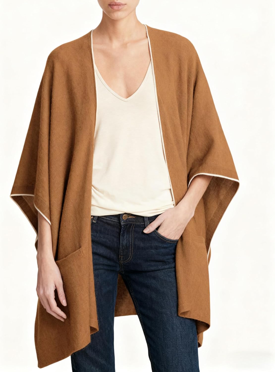 UANEO Shawls for Women Knit Cardigans Casual Open Front Poncho Oversized Cape 2025 Outwear with Pockets - Image 4