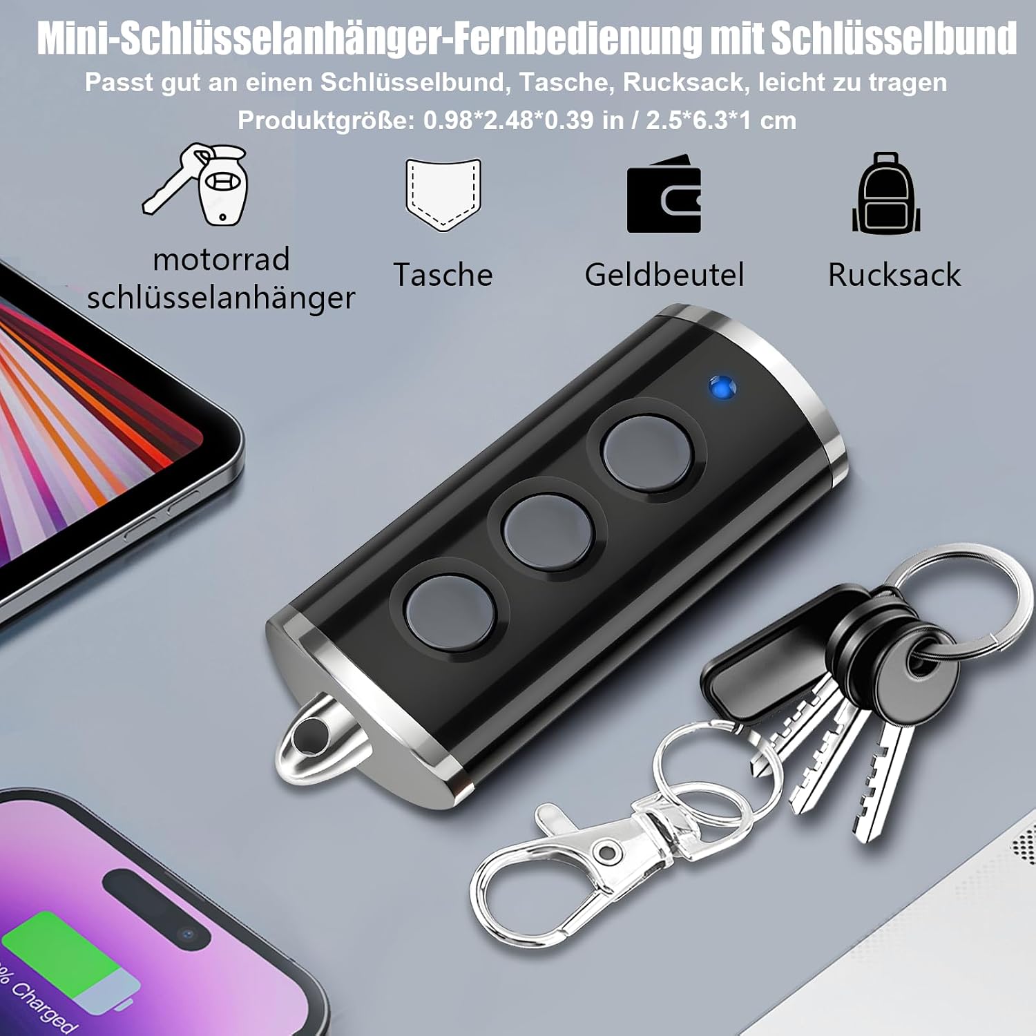 Mini keychain remote control with dimensions