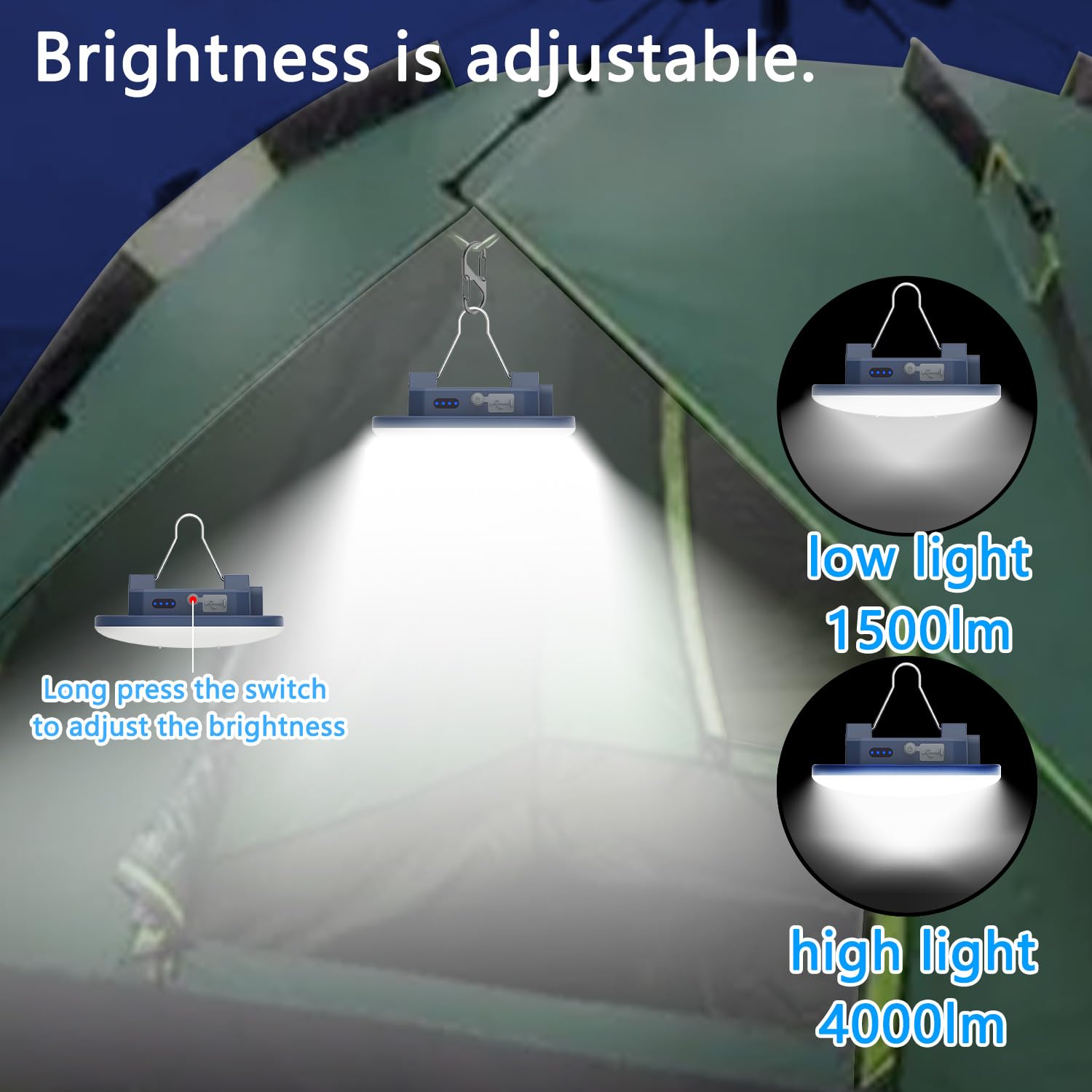 Lampada da campeggio ricaricabile da 15,2 cm, TeiNewBy 4000 lm, 16500 mAh, fino a 10-60 ore di corsa, 5 modalità di illuminazione, lanterna da campeggio a LED portatile, base magnetica per uragani