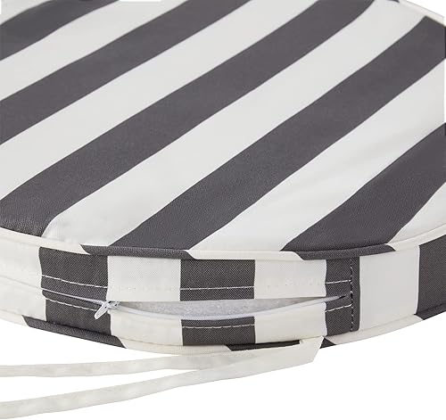 Miniatura 3 de South Pine Porch Cojín redondo reversible para asiento de comedor de 18 pulgadas para exteriores (paquete de 2), color gris a rayas, 2 unidades