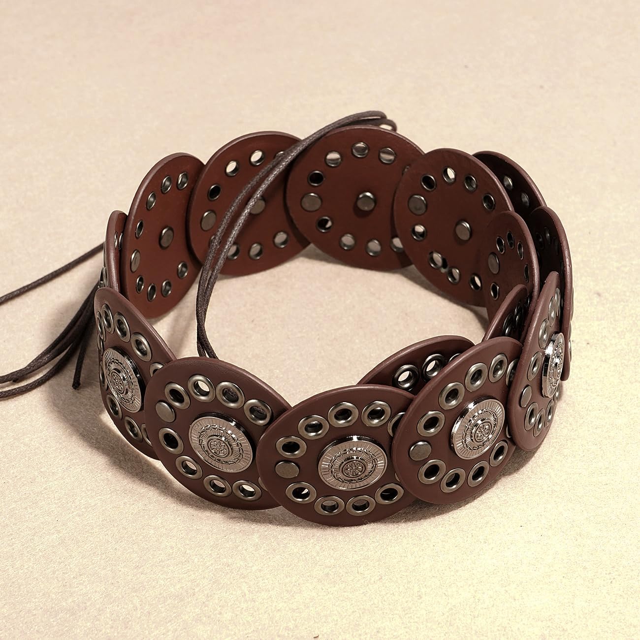 Women Western Disc Belt Boho Disk Concho Leather Belts Adjustable Knot Tie Waist Belts for Dresses - Image 5