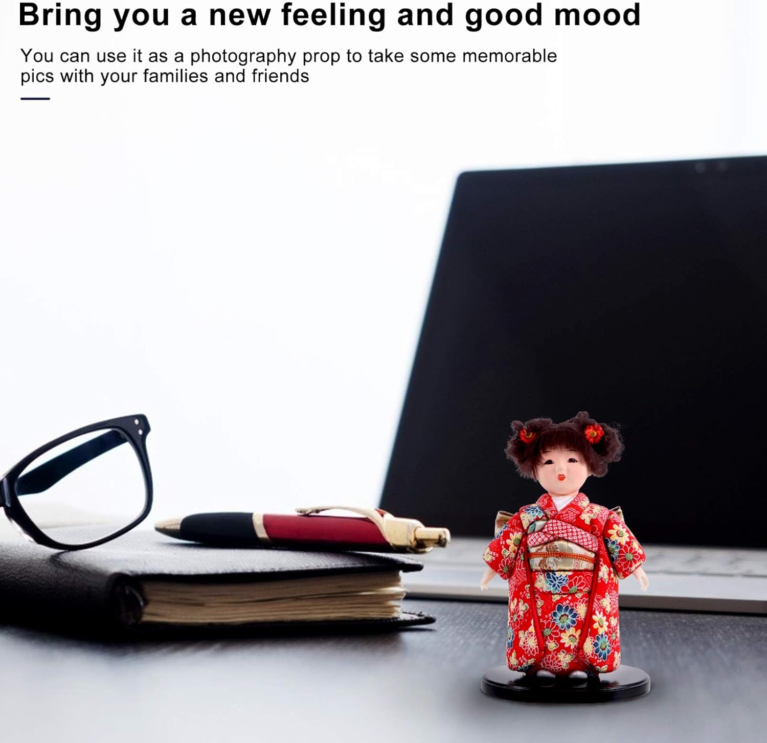 Cabilock Japanese Kimono Doll Adornment Handmade Tabletop Decor Unique Japanese Doll for Home Office Decoration Random Hair Outfit Color