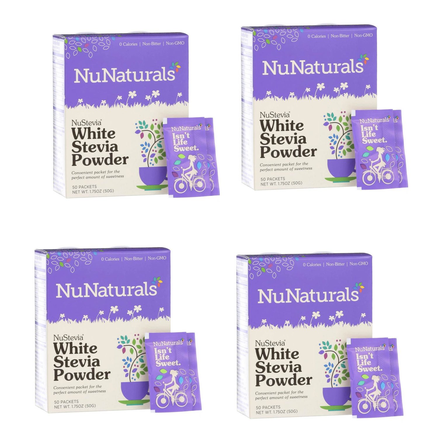 Nunaturals Nustevia White Stevia Powder, 100 Count (4-Pack)