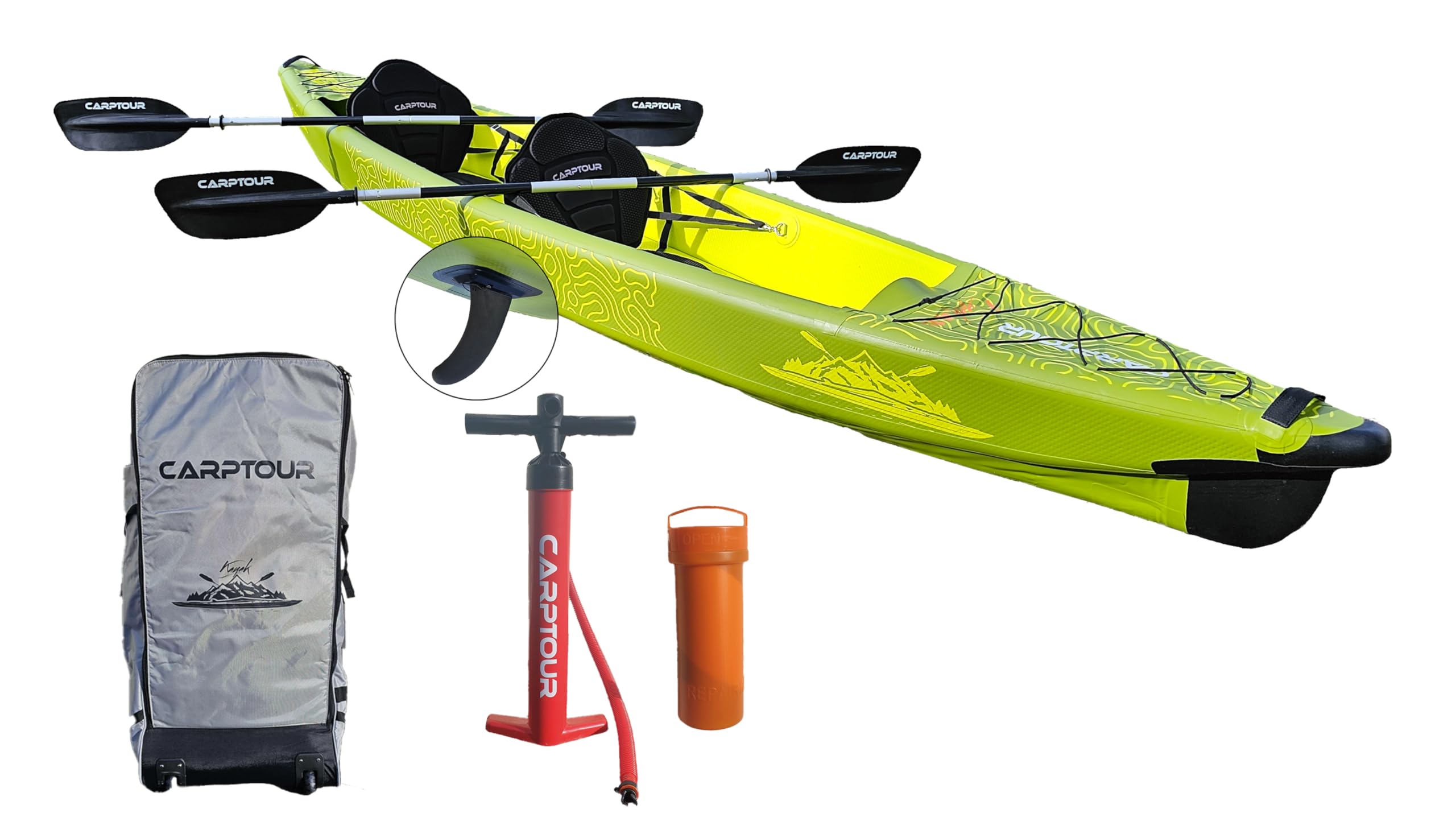 Drop Stitch Kayak gonflable avec pagaie et 2 sièges, Kayak avec pompe à air, kayak gonflable avec sac de transport pratique, bateau à pagaie