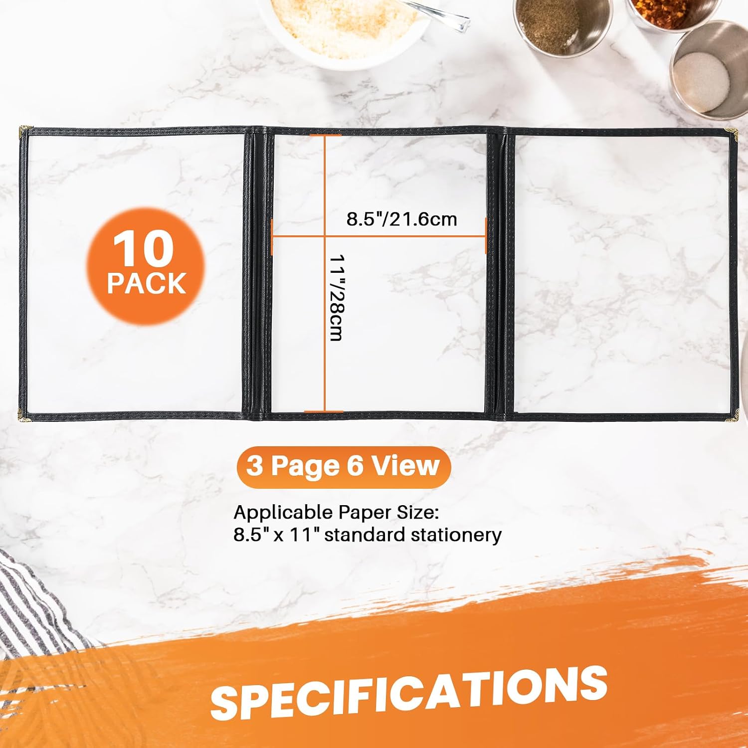 MAOPINER Set of 20 Menu Covers 8.5 x 11 | Restaurant Recipe Menu Covers, Best Menu Books and Restaurant Supplies for Kitchen, Drink, Wine Menu Covers (8.5"x 11" (3 Pages, 6 View & 4 Pages, 8 View))