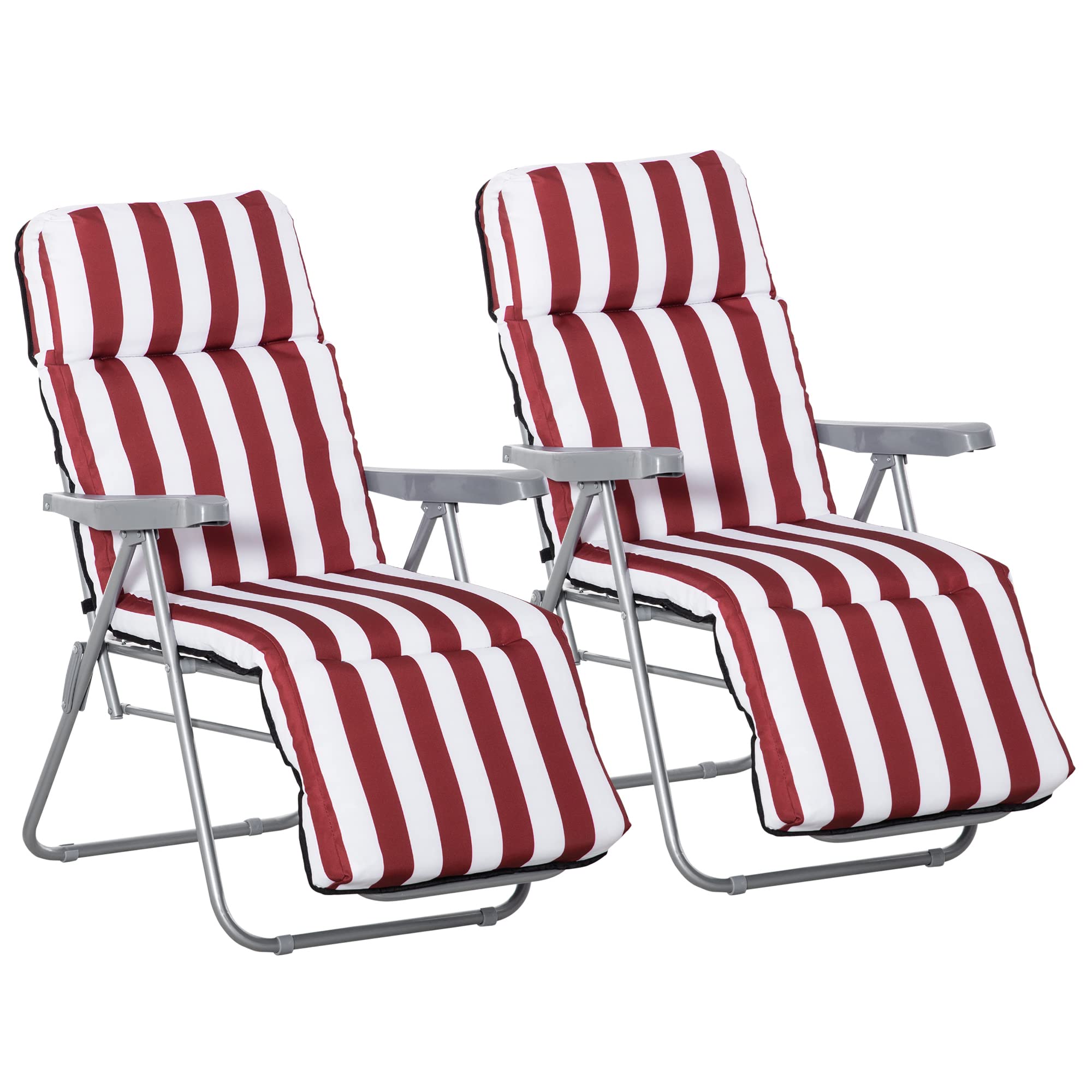 Outsunny – Juego de 2 tumbonas para tumbonas de sol plegable para cama de jardín de acero rojo + blanco