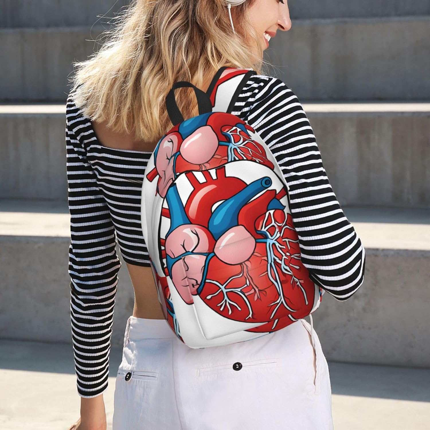(Human Anatomy Heart Chart) Canvas Backpack Vintage Travel Laptop Daypack For Men Women, Work Computer Rucksack (11.8x5.5x 15.7 Inchï¼‰