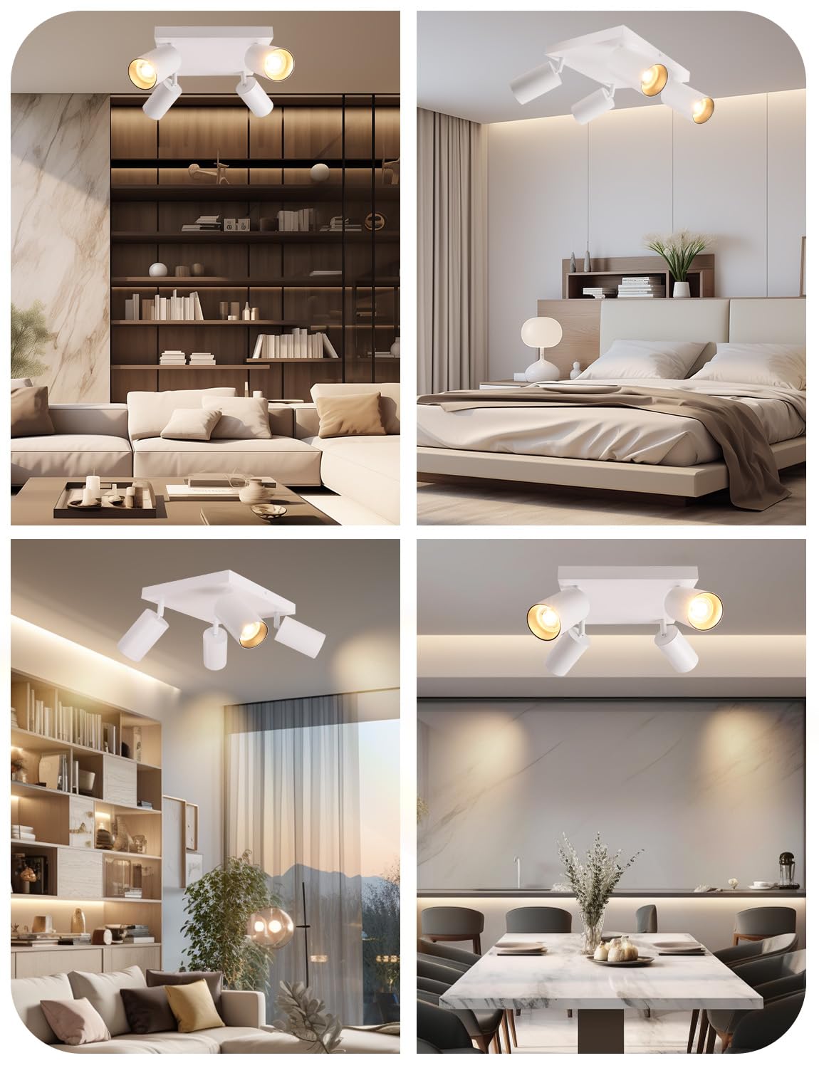 KYOTECH Lampara Techo LED de 1 luz Blanco, Focos Techo Orientable de 350° + 90° de Aluminio GU10 Blanco Cálido 2700K 5W 400LM, Moderna Focos LED Interior Techo Para Cocina Salón (Bombilla Incluida) | Incluye bombillas LED GU10, aluminio moderno foco LED d