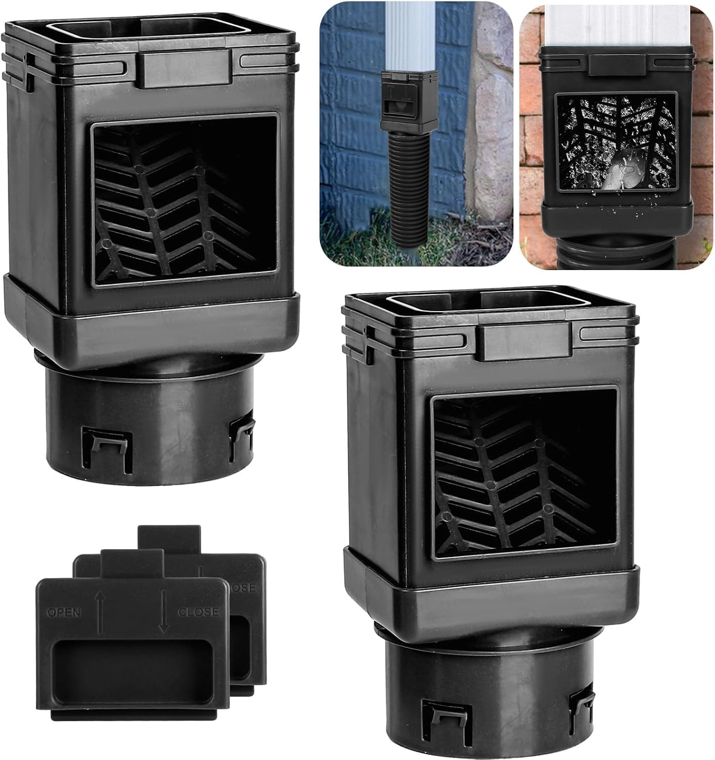 2 Pack Downspout Filter, Downspout Leaf Filter Fits for 2x3 or 3x4 Inch Standard Downspouts, Leaf Filter Gutter Protection with Leaf Removers, Black