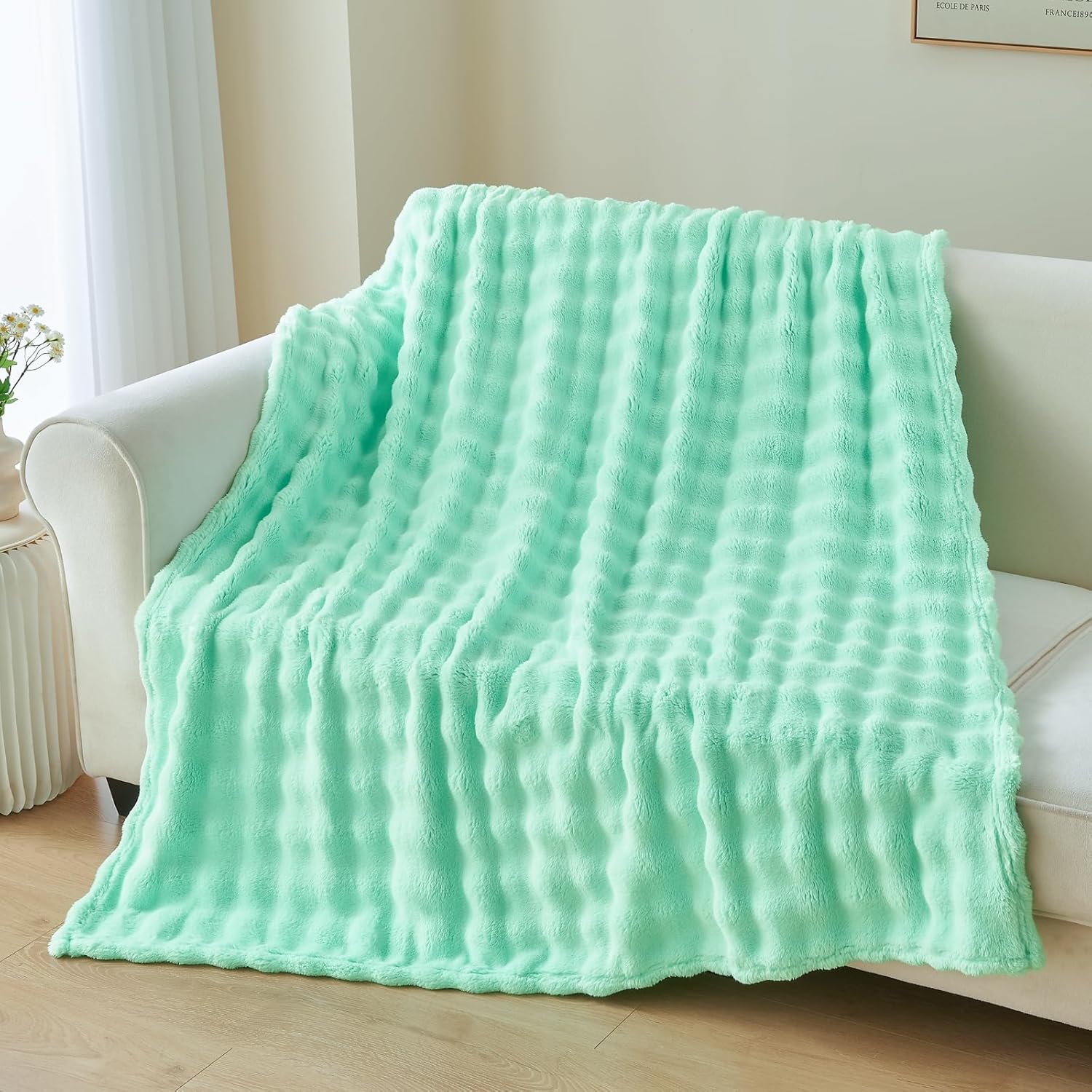 NEWCOSPLAY Throw Blanket for Couch Aqua Super Soft Flannel Fleece 3D Bubble Lightweight Bed Blanket All Season Use (Aqua, Throw(50"x60")) - Image 2