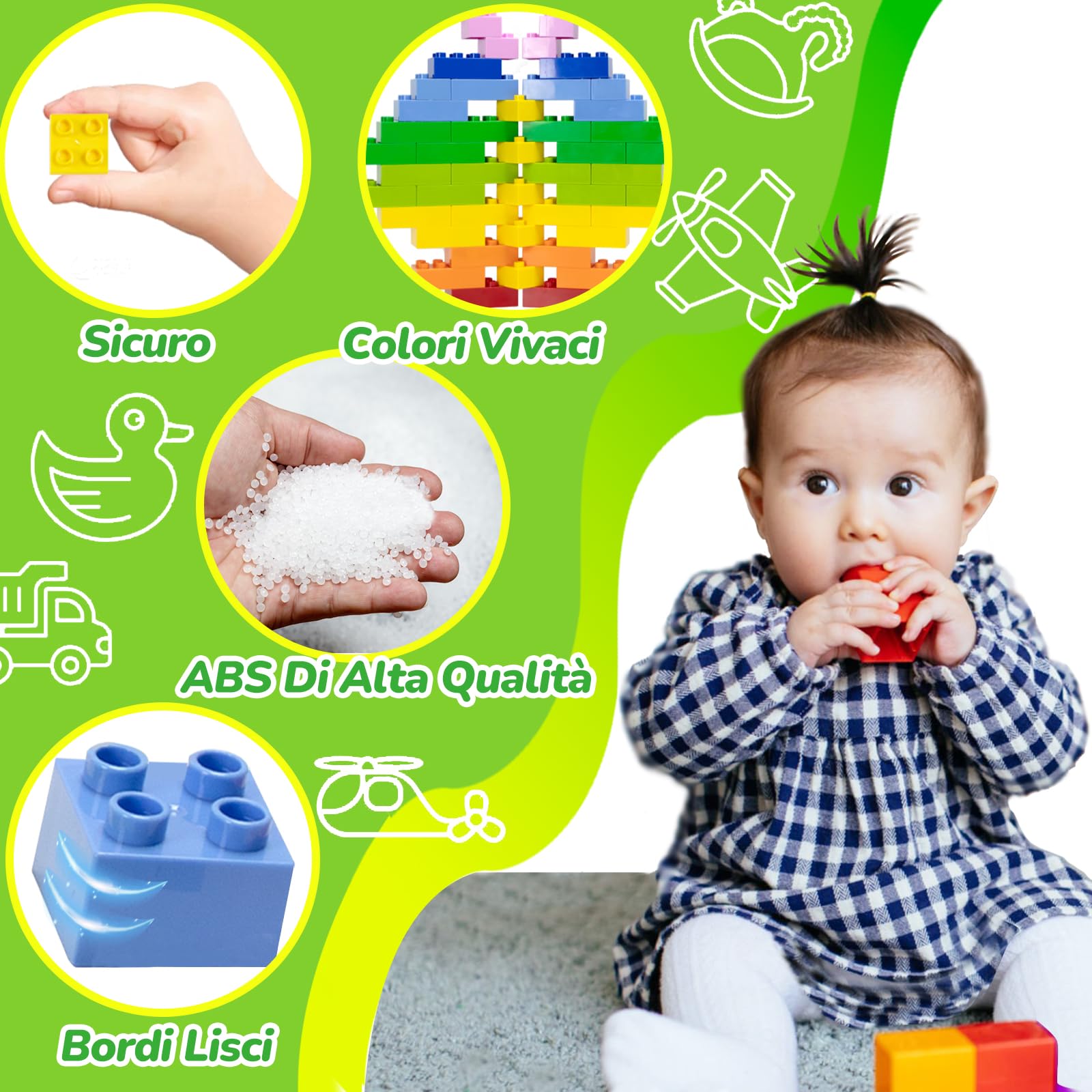 Set di 200 grandi mattoncini da costruzione, 2 forme e 8 colori, compatibili con Duplo e tutte le principali marche, giocattoli da costruzione colorati per bambini dai 3 anni in su