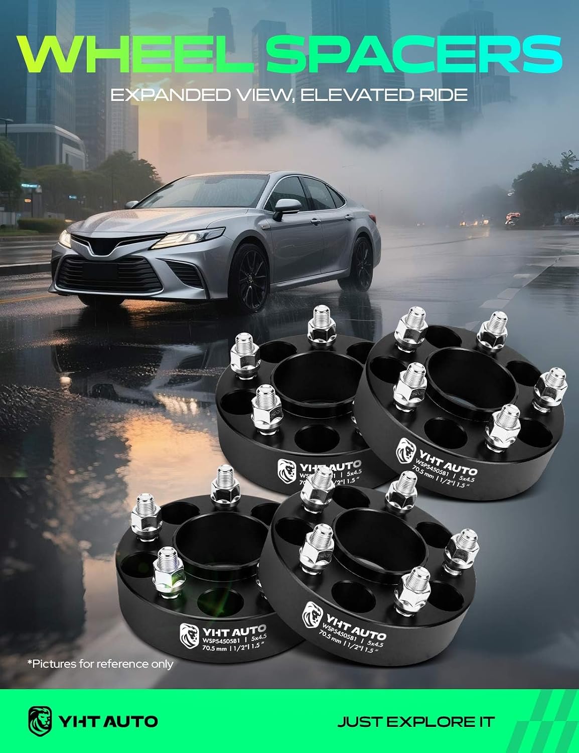 YHTAUTO 5x4.5 Hub Centric Wheel Spacers 1.5 Inch Fits Ford Explorer, Edge, Mustang, Ranger, Lincoln MKX, Town Car, Mercury Models 5x114.3mm Tire Spacers 70.5mm Hub Bore 5 Lug 4 PCS Black 1/2"-20 1.5 Inch Thickness 4 PCS