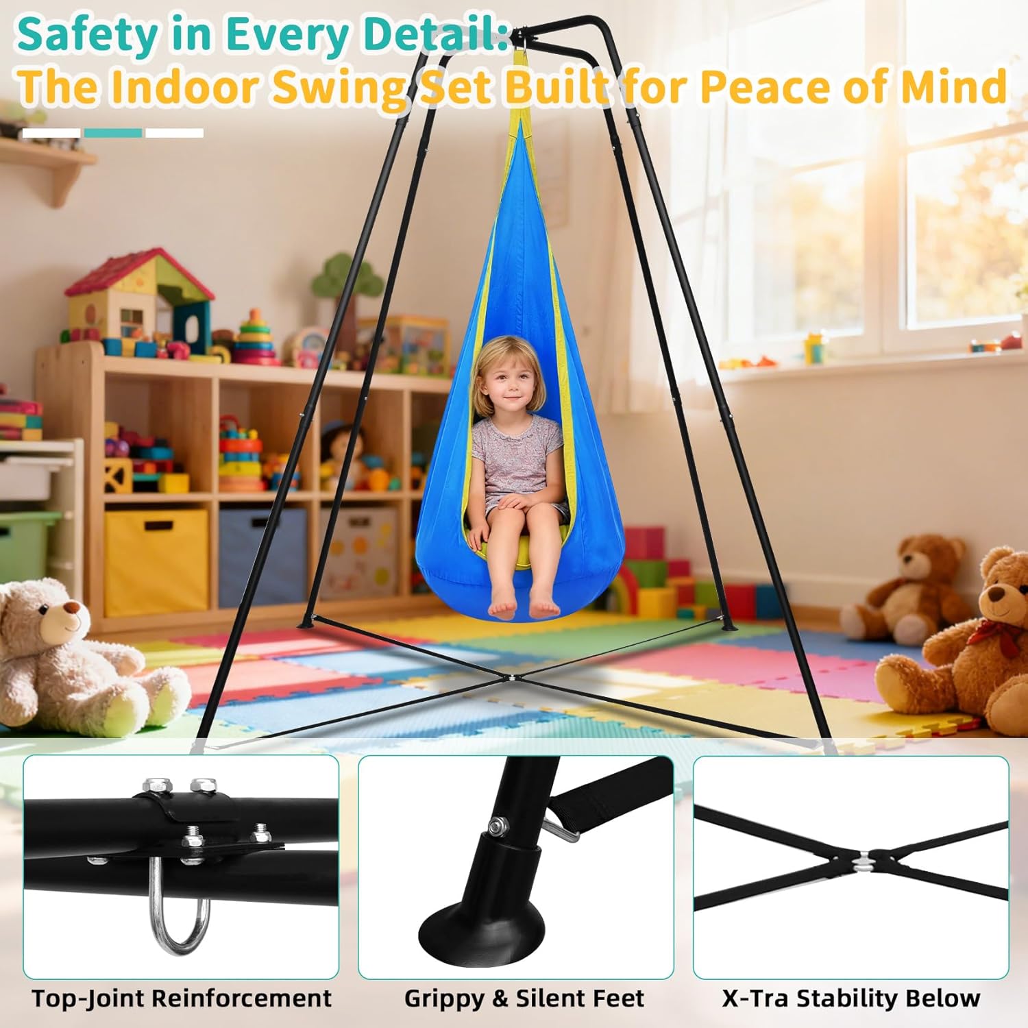 Swing Stand Frame | X-Shaped Sensory Swing Stand, 350LBS Heavy-Duty Metal Swing Stand for Kids & Adults, Indoor & Outdoor Use (Seat NOT Included, Black)