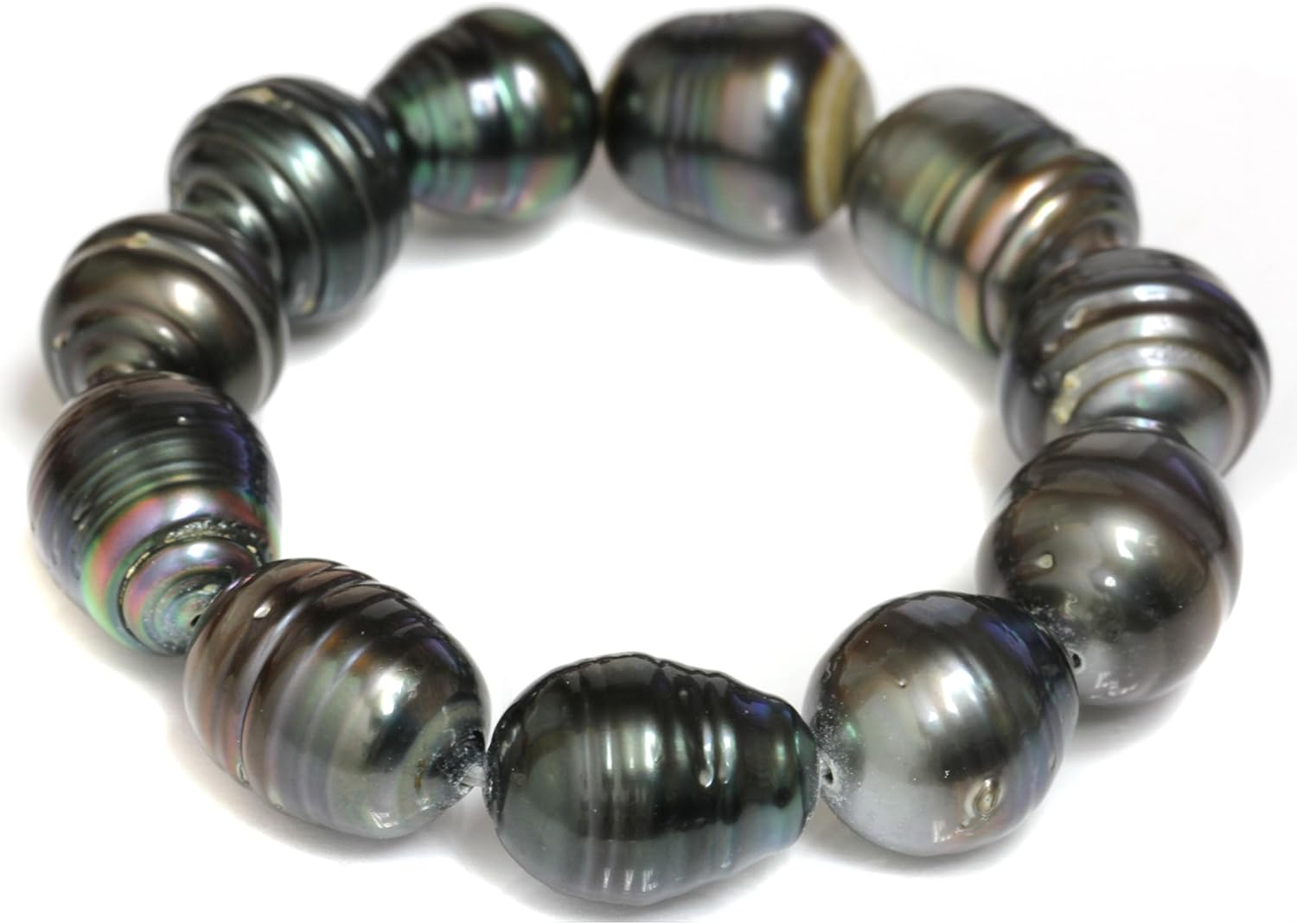 Tahitian Black Pearl Stretch Bracelet, Large baroque, oval Cultured Pearls, Gift for men and Women