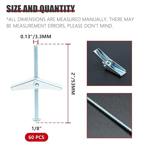 Miniatura 4 de Rierdge 60 pernos de palanca de metal de 18 pulgadas, pernos de anclaje galvanizados de 18 x 2 pulgadas, perno de tuerca de palanca de cabeza