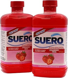 REPONE SUERO Electrolyte Solution with Zinc, Rehydrates, Restores Minerals and Nutrients, Strawberry Flavor, 33.8 Fl Oz (Pack of 2)