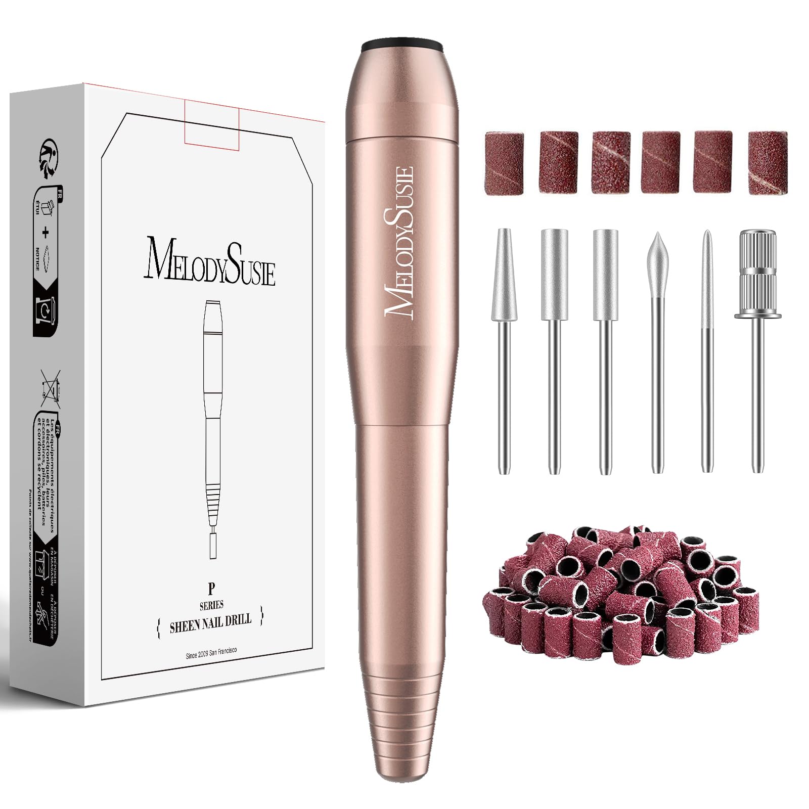MelodySusie Electric USB Nail Drill Machine, PC120I Portable Electric Nail File Set Acrylic Gel Nails, Manicure Pedicure Tool with Nail Drill Bit Sanding Band Gold