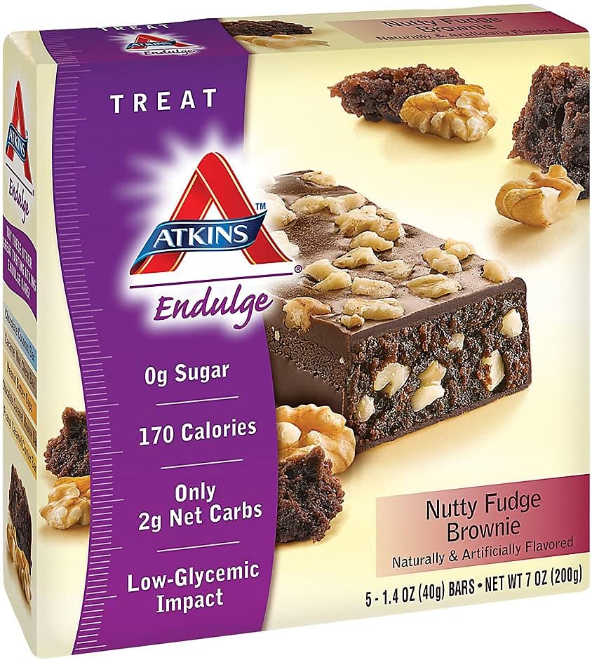 Atkins Endulge Nutty Fudge Brownie, Dessert Favorite, Good Source of Fiber, 1g Sugar, 5 Count