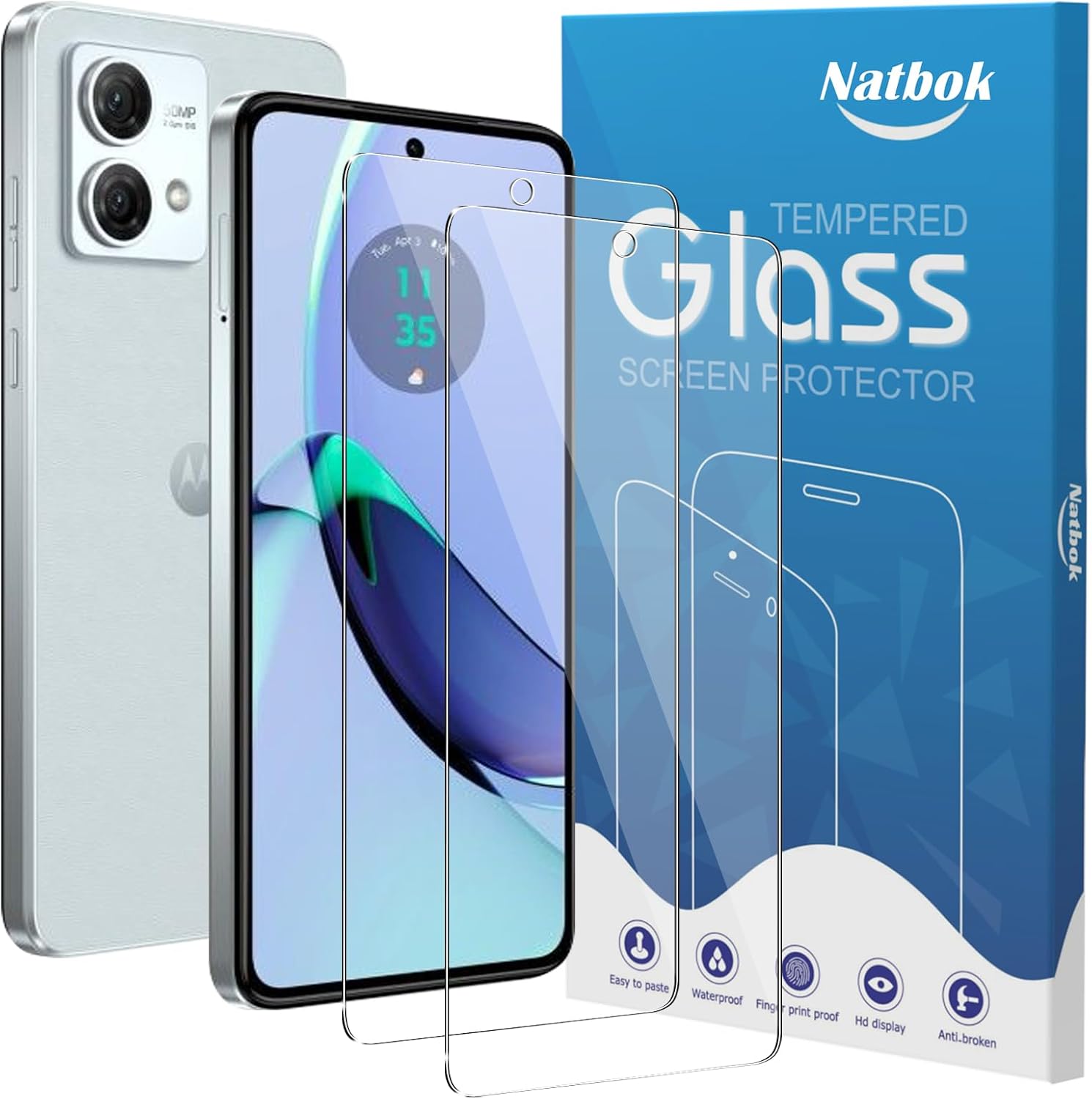 Natbok 2 Pack Compatible with Moto G84 Screen Protector,Full Coverage 9H Tempered