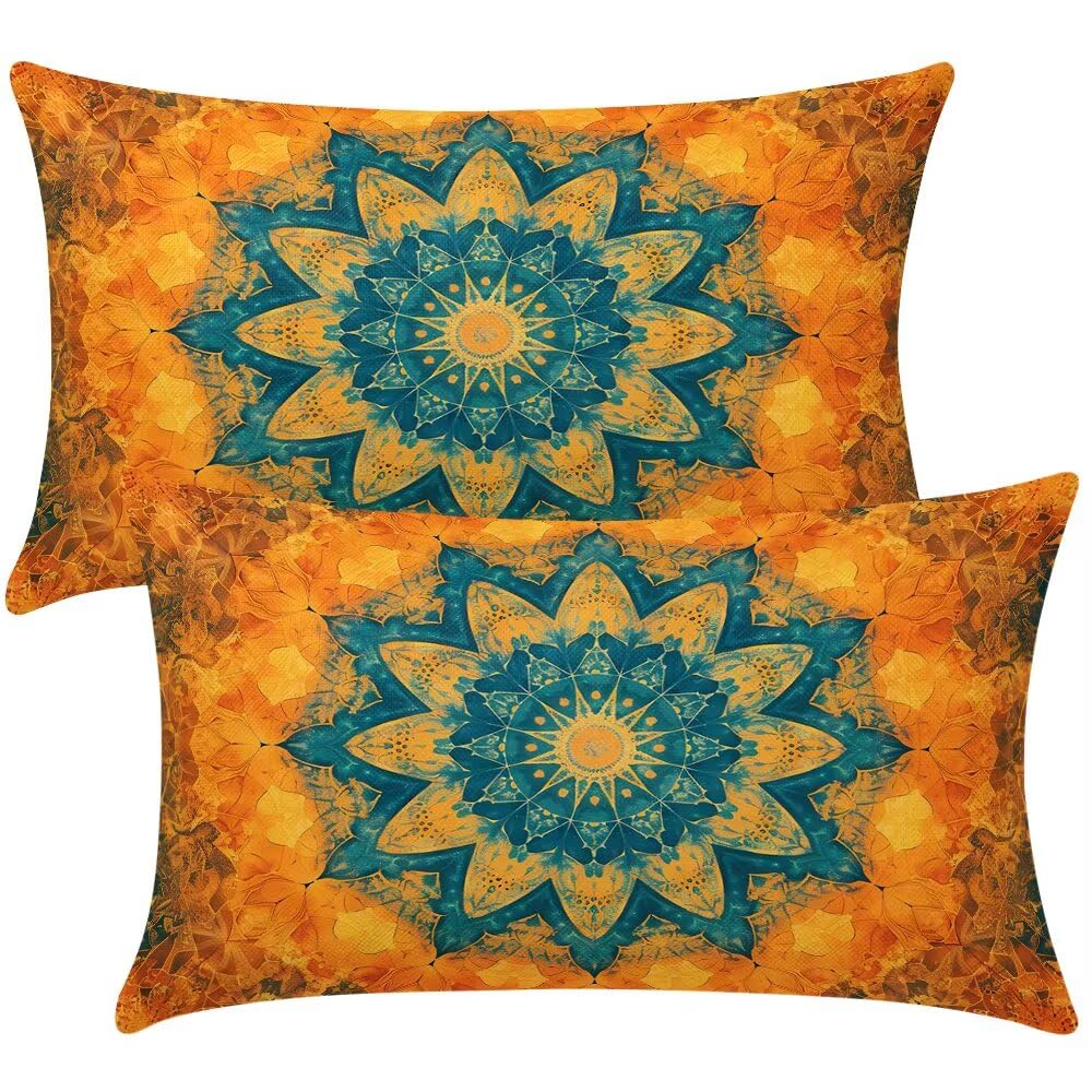 Cushion Covers 35cm x 55cm Retro Cushion Cover 14 x 22 Inches Pack of 2 Throw Pillow Covers Orange Sofa Cushions Polyester Linen Decorative Pillowcases for Couch Living Room Bedroom Home Decor -SC497