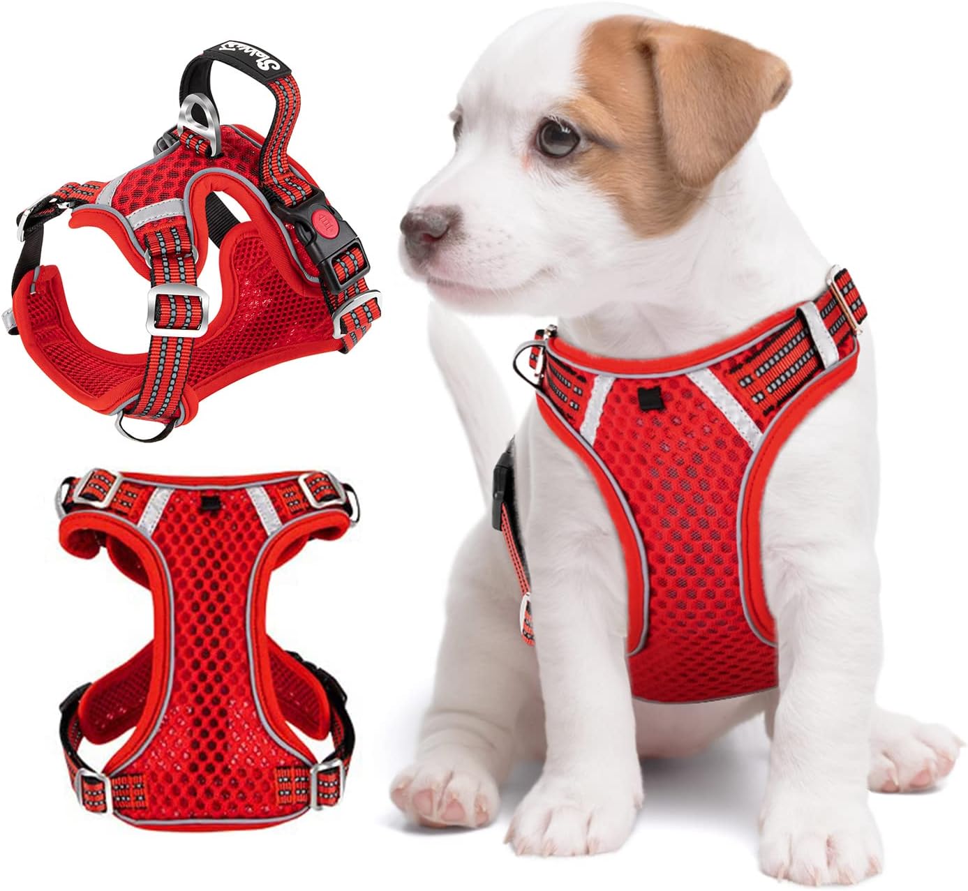 SlowTonDog Harness for Small Medium Large Dogs No Pull, Breathable Vest with Padded Soft Mesh Durable for Cat Puppy, Adjustable Reflective Sports Harness with Handle Easy Control (Red,S)
