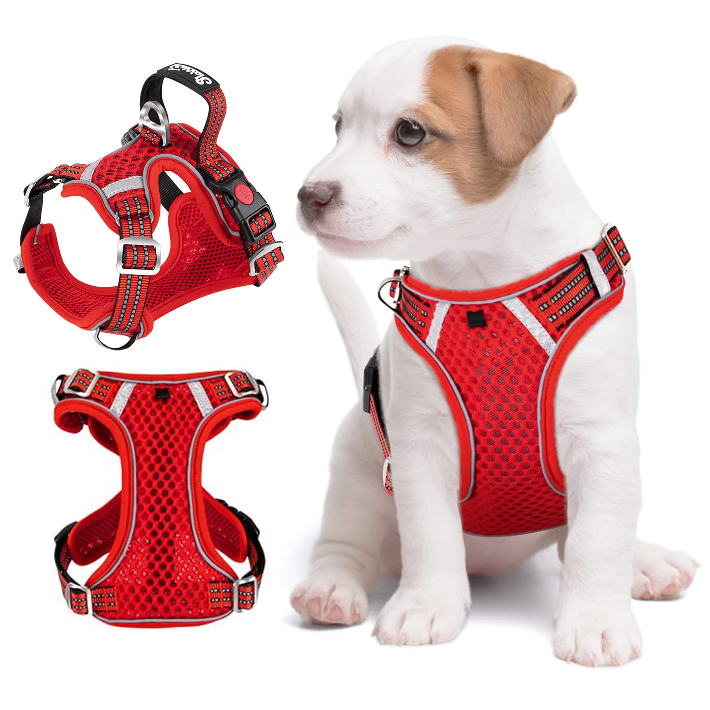 SlowTonDog Harness for Small Medium Large Dogs No Pull, Breathable Vest with Padded Soft Mesh Durable for Cat Puppy, Adjustable Reflective Sports Harness with Handle Easy Control (Red,S)
