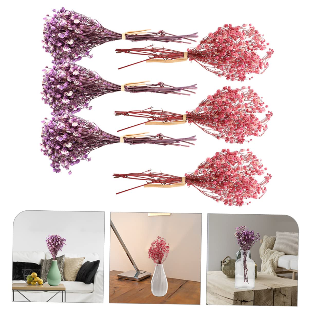 Abaodam 24stücke Teiliges Trockenblumen-Bouquet Aus Schleierkraut Für Hochzeitsdekoration Hohe Blumensträuße Und Tiefrosa Für DIY-Dekoration Und Hausaccessoires