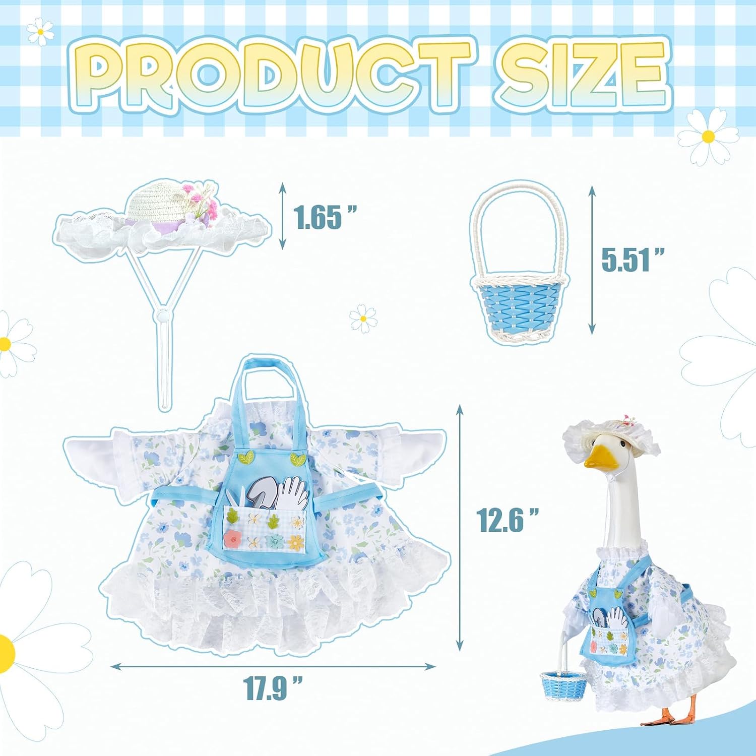 Spring Gardener Porch Goose Floral Outfit for 23 Inch Plastic & Cement Goose Statue,Blooming Summer Season Clothes & Costume Decor Garden Patio Lawn Yard Outdoor