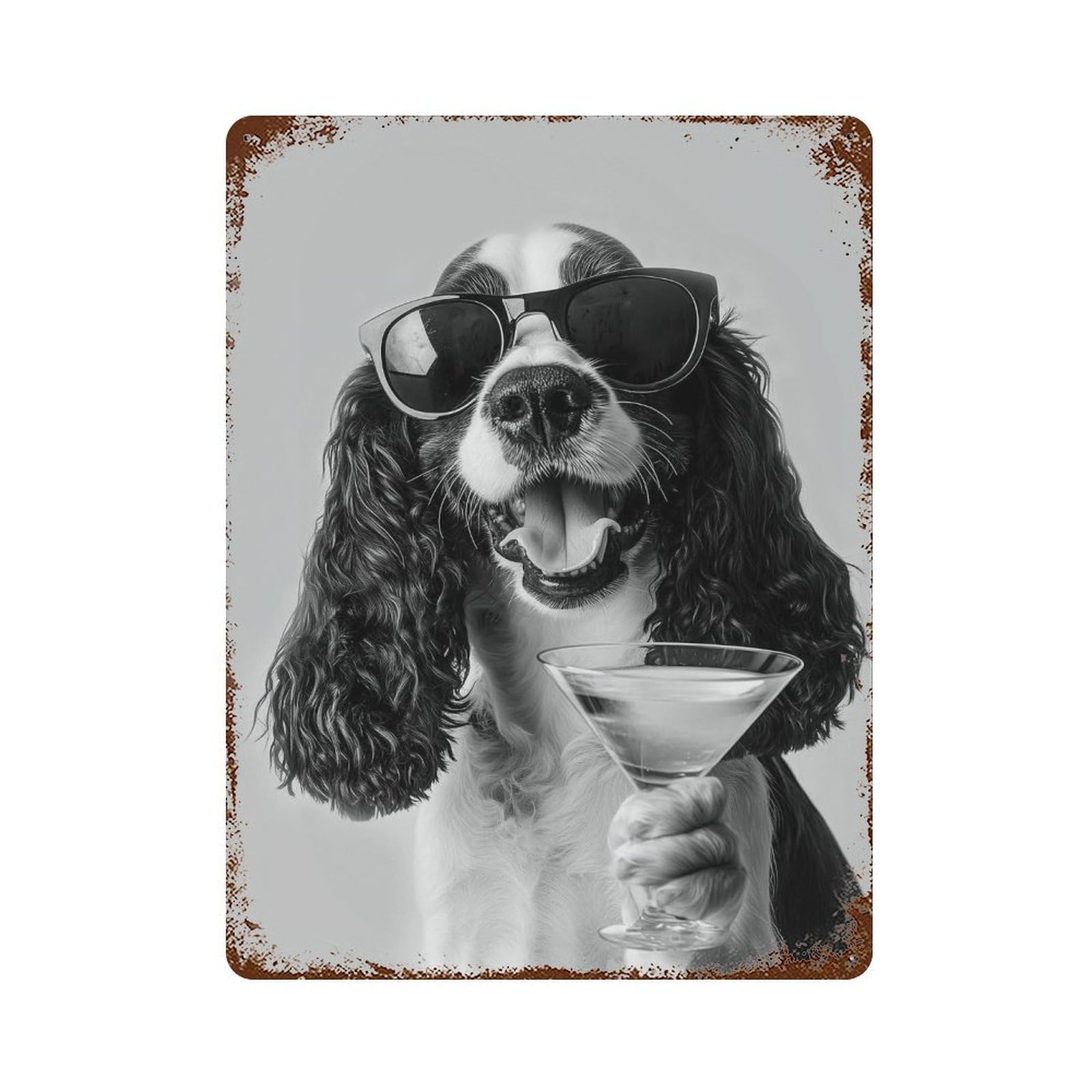 xiaoxiaoshen Cocker Spaniel Drinking Cocktail Print Wall Decor Art Metal Tin Poster Modern Home Decor Art Home Bar Shop Decorations Vintage Sign 40x30cm
