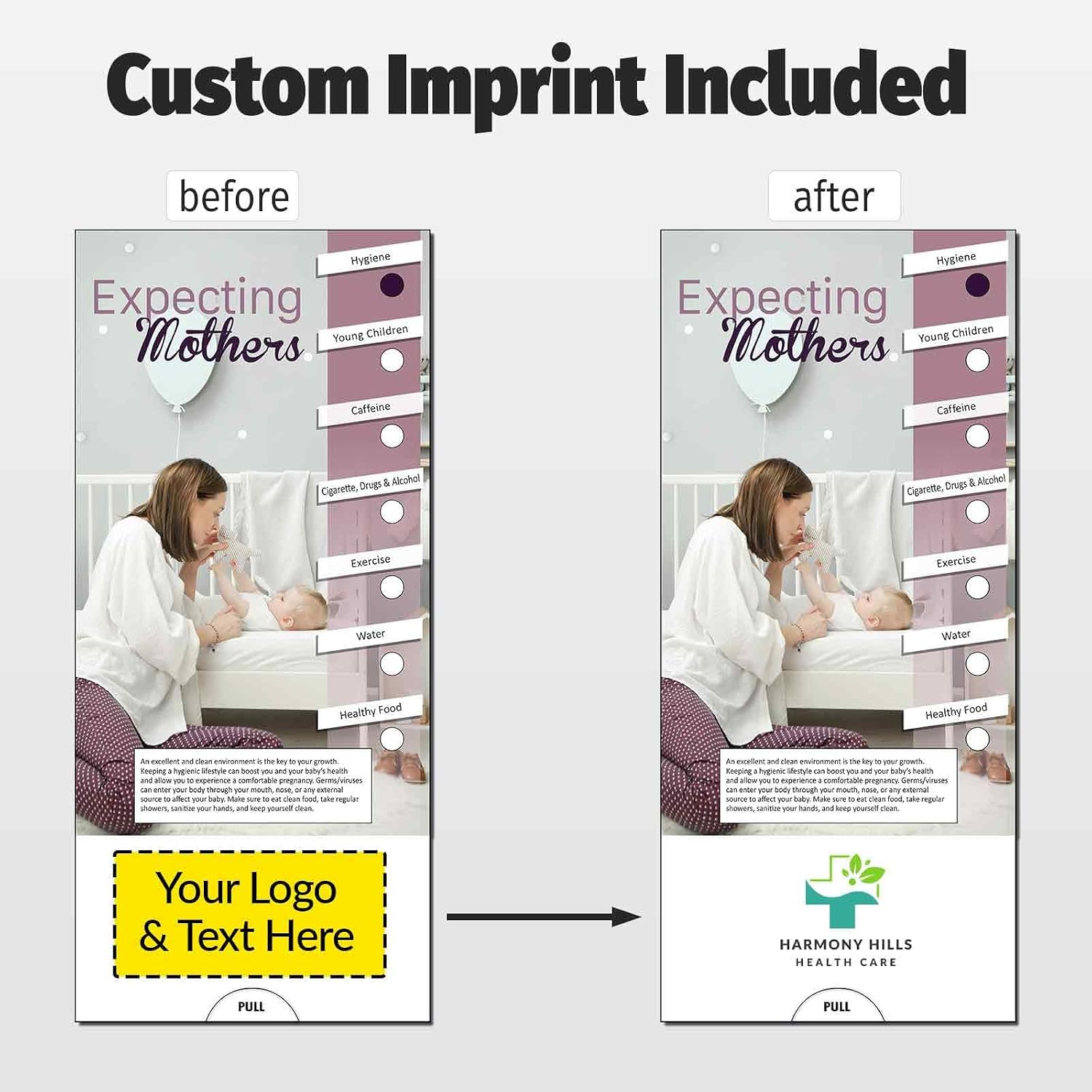 ZOCO – Expecting Mothers Slide Charts – Pack of 250 – Custom Logo & Text – Pregnancy Wellness & Prenatal Care Handouts for OB/GYN Offices, Hospitals & Clinics – 3.75 x 8.5 Inches