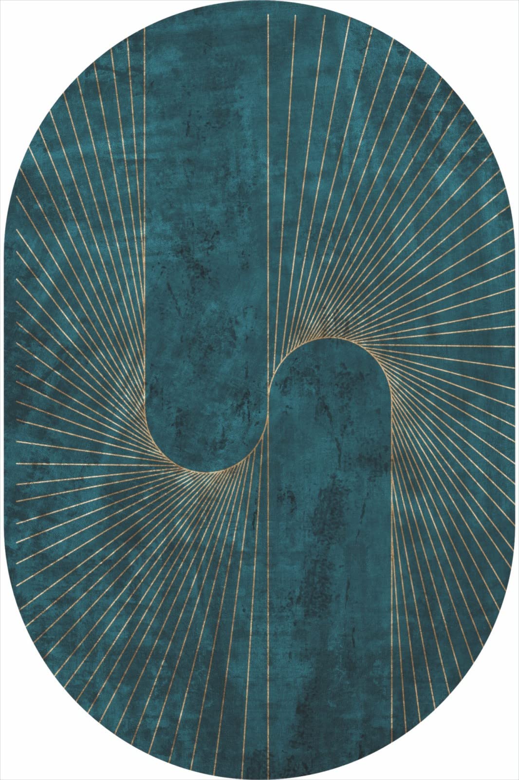 Tapis de salon grande ovale Rururug 130x200 cm aux lignes d'or et bleu