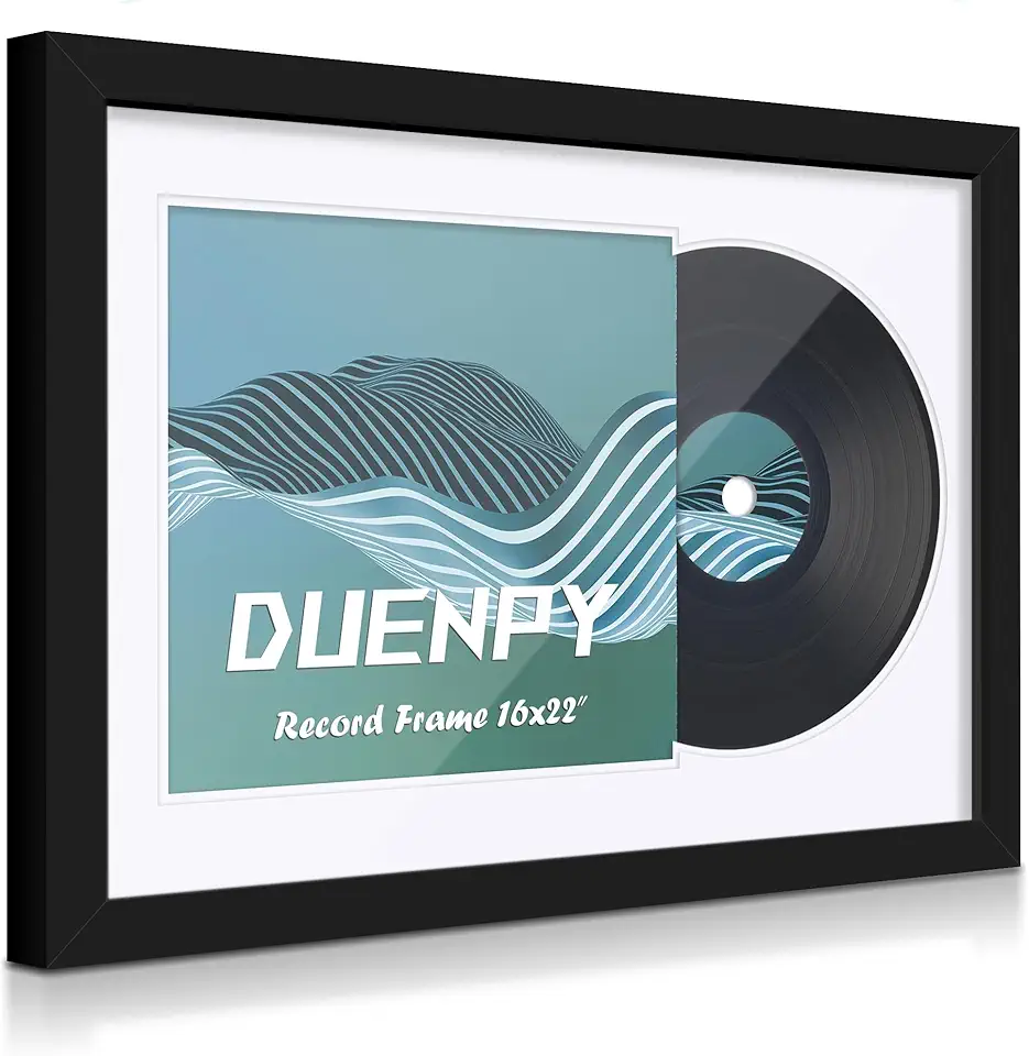 DUENPY Moldura de álbum de disco de vinil de 40,6 x 55,8 cm com 2 almofadas reversíveis (preto e branco), adequada para capa de LP de 30,5 x 30,5 cm, suporte de parede para exibição de disco de vinil,