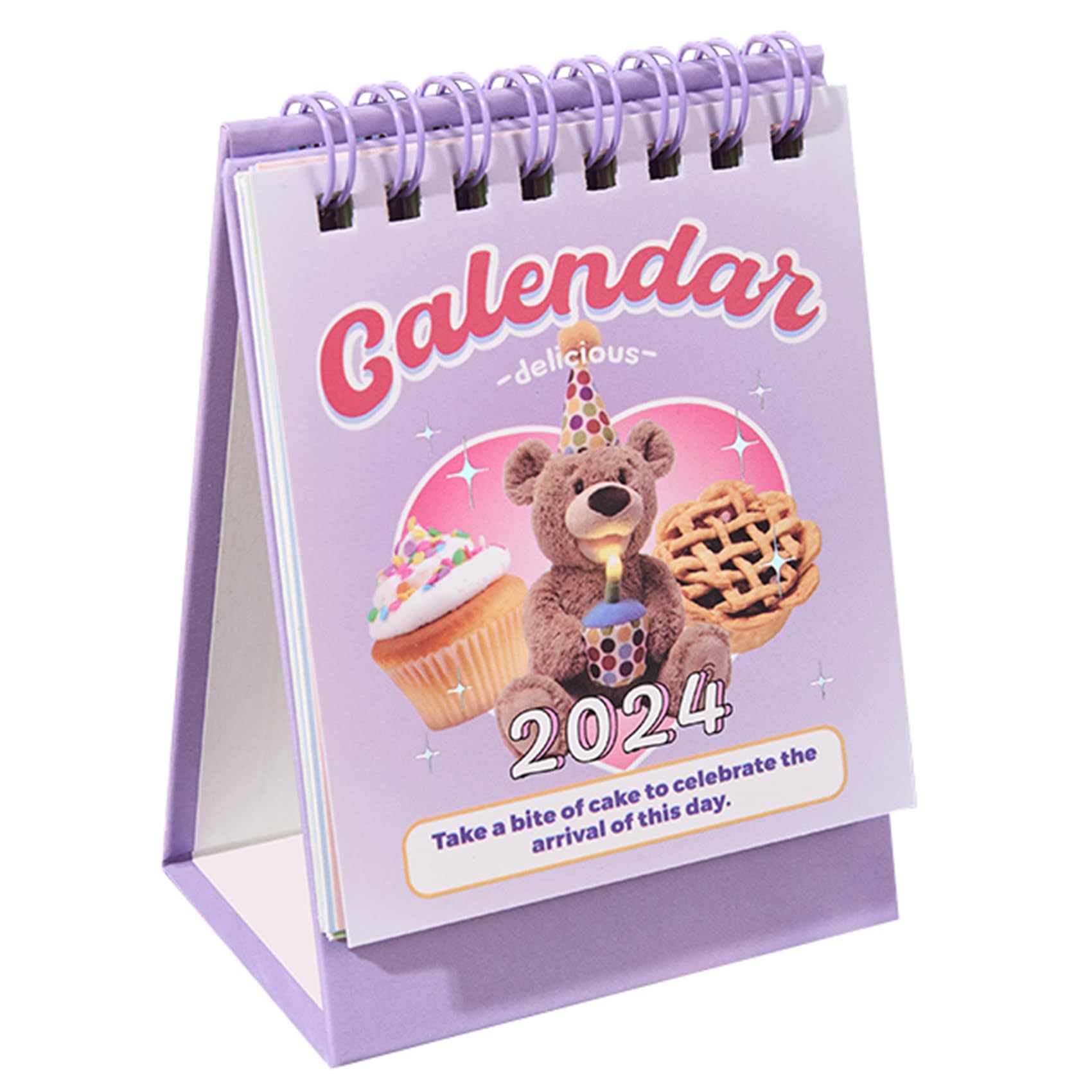 2024 Mini Desk Calendar Monthly Flip Standing Dessert Pattern Calendar 4.4" x 3.2" - Purple (Oct. 2023 to Dec. 2024)