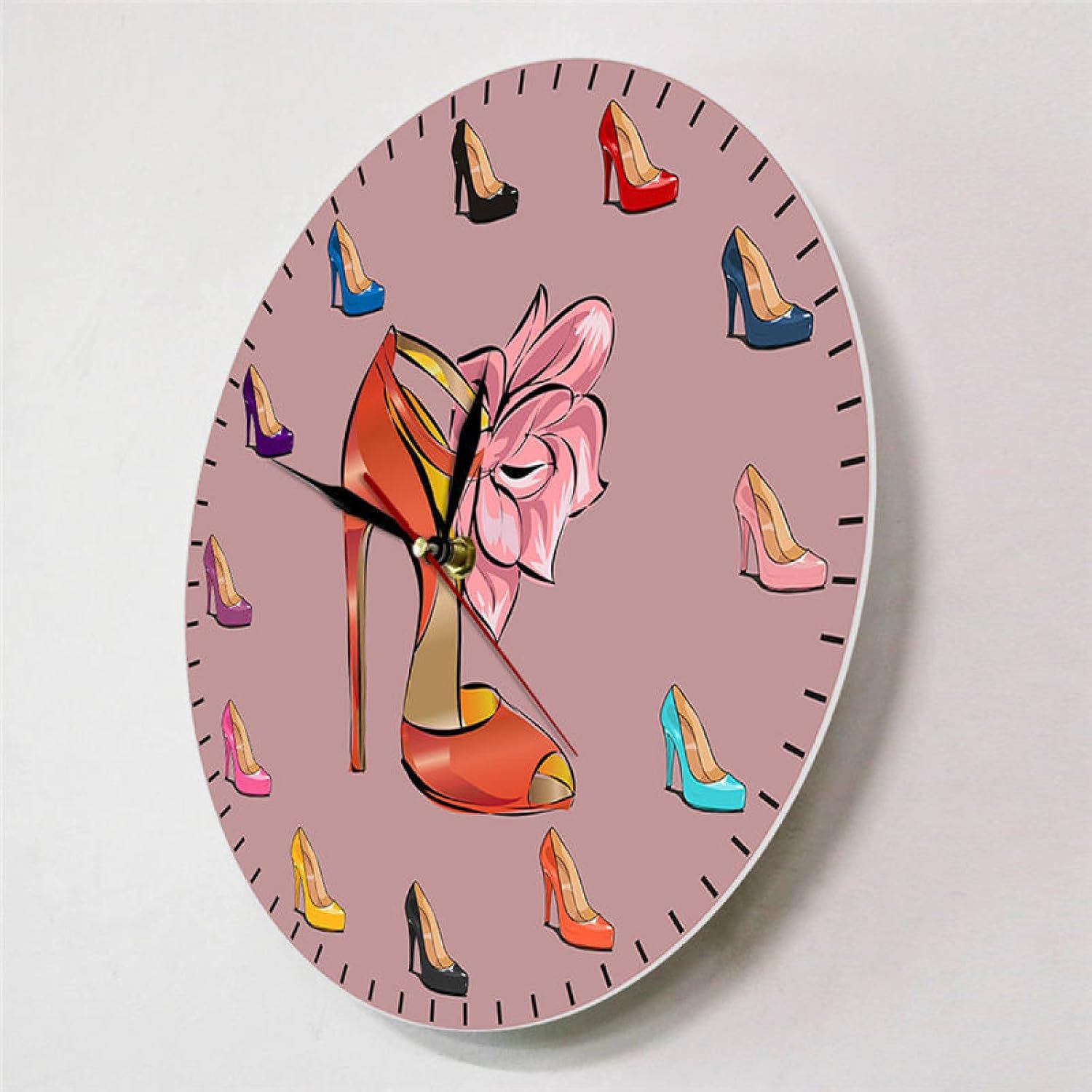 30cm Silent Wall Clock Different Women's Shoes High Heels Wall Clock Art for Modern Kitchen Bedroom Bathroom Girl Room Bedroom Living Room Nature Wall Home Bar Decor