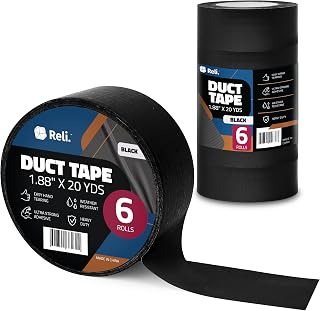 Reli. Duct Tape, Black | 1.88" x 120 Yards Total (6 Rolls, 20 Yds Each) | Heavy Duty Duct Tape - Waterproof, Tear by Hand|Black Duct Tape for Repairs, Construction, Bundles, Piping,Box Sealing (Black)